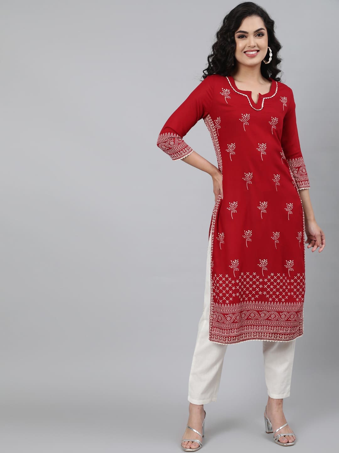 

GULMOHAR JAIPUR Women Maroon Ethnic Motifs Printed Kurta