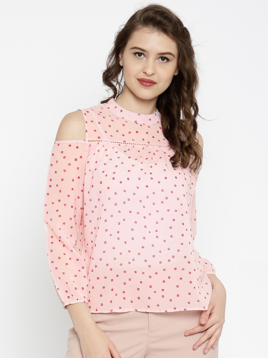 

PURYS Women Pink Printed Sheer Top