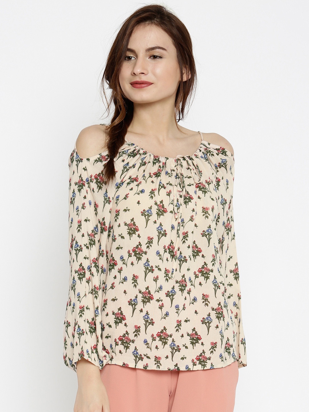 

PURYS Women Beige Printed Top