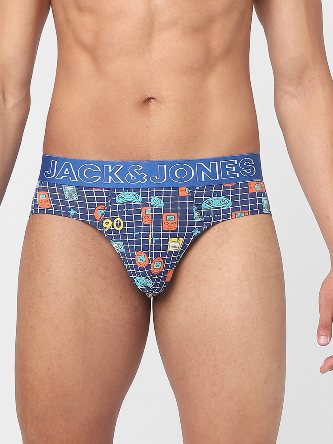 

Jack & Jones Men Blue & White Printed Cotton Basic Briefs