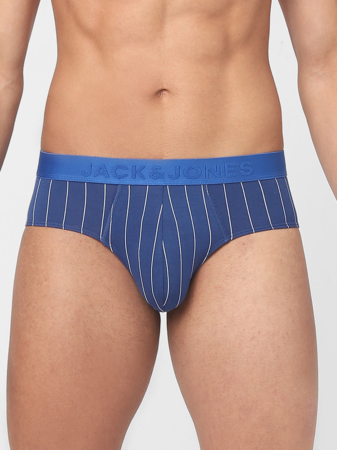 

Jack & Jones Men Blue & White Striped Cotton Basic Briefs