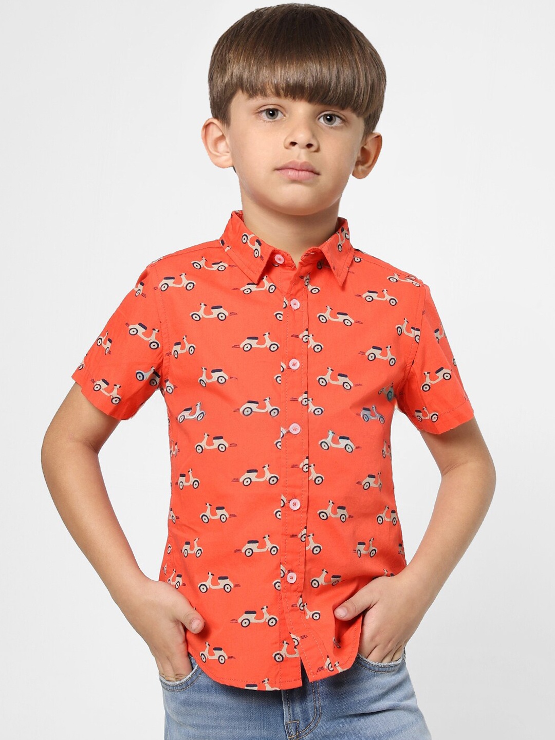 

Jack & Jones Boys Orange & Beige Printed Casual Shirt