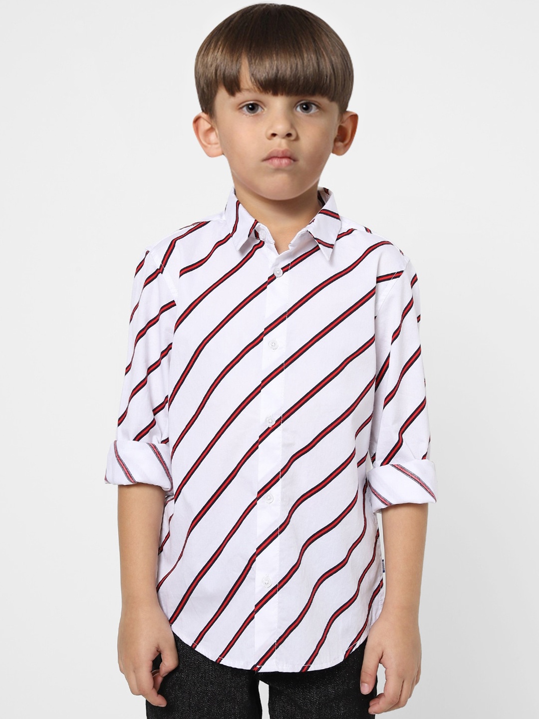 

Jack & Jones Boys White & Red Striped Cotton Casual Shirt