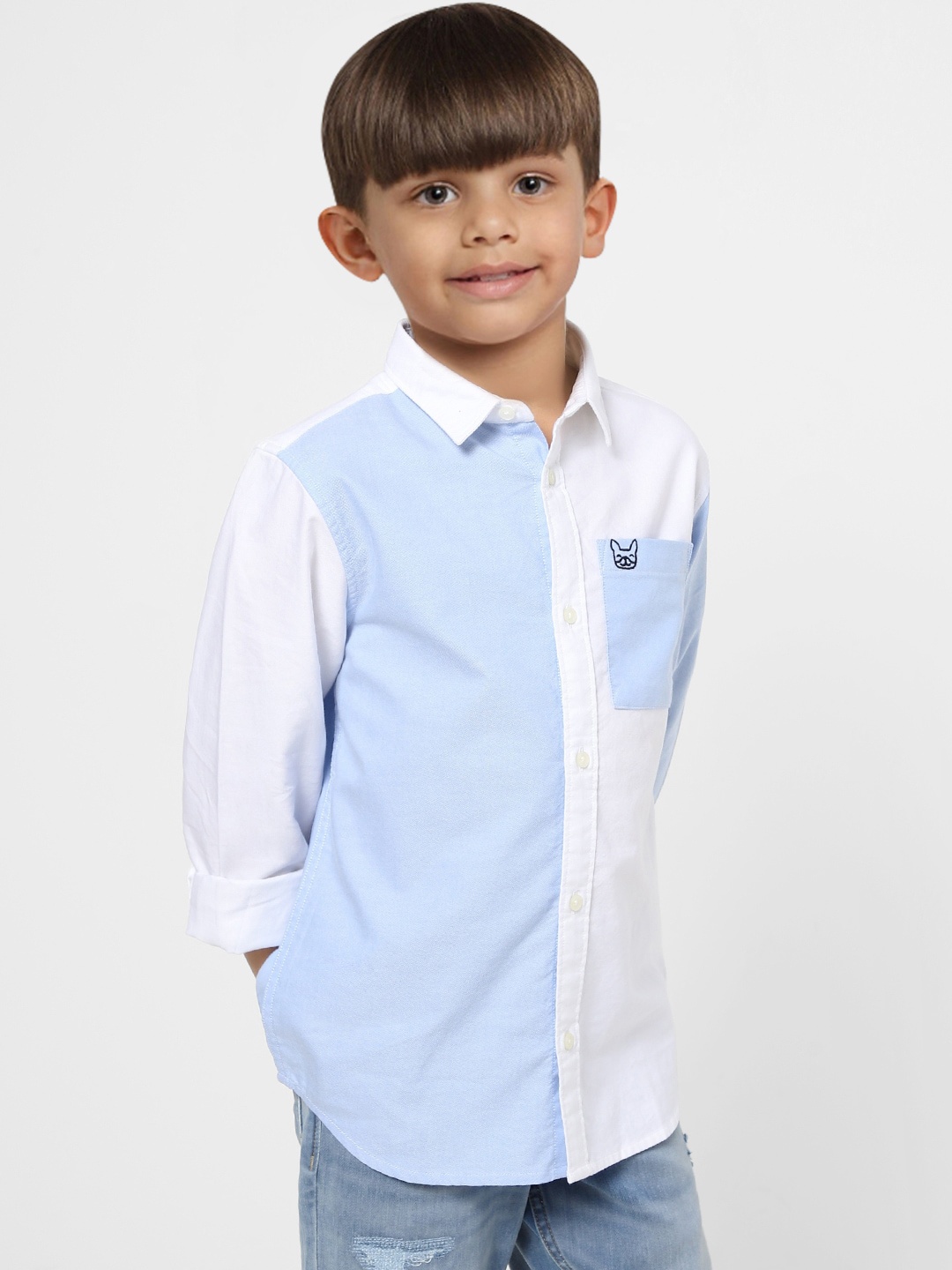 

Jack & Jones Boys Blue & White Regular Fit Colourblocked Cotton Casual Shirt