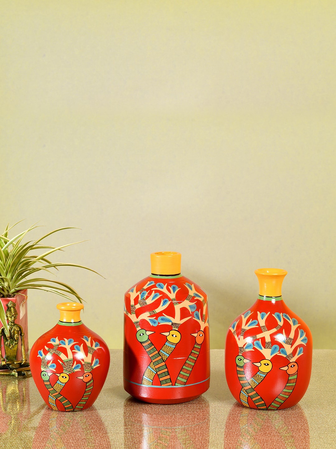 

AAKRITI ART CREATIONS Set Of 3 Red Terracotta Vases