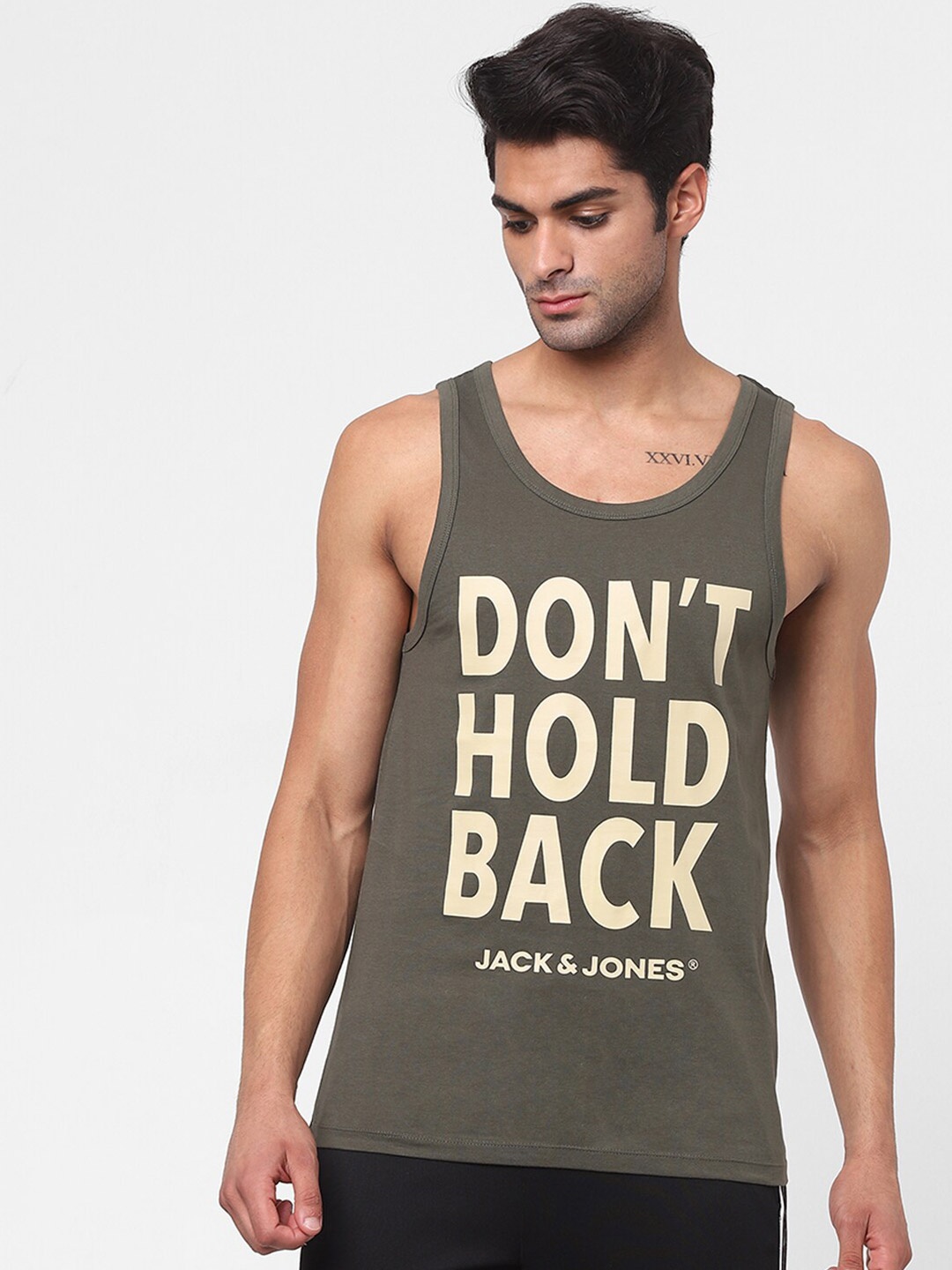 

Jack & Jones Men Olive Green Typography Printed Cotton T-shirt