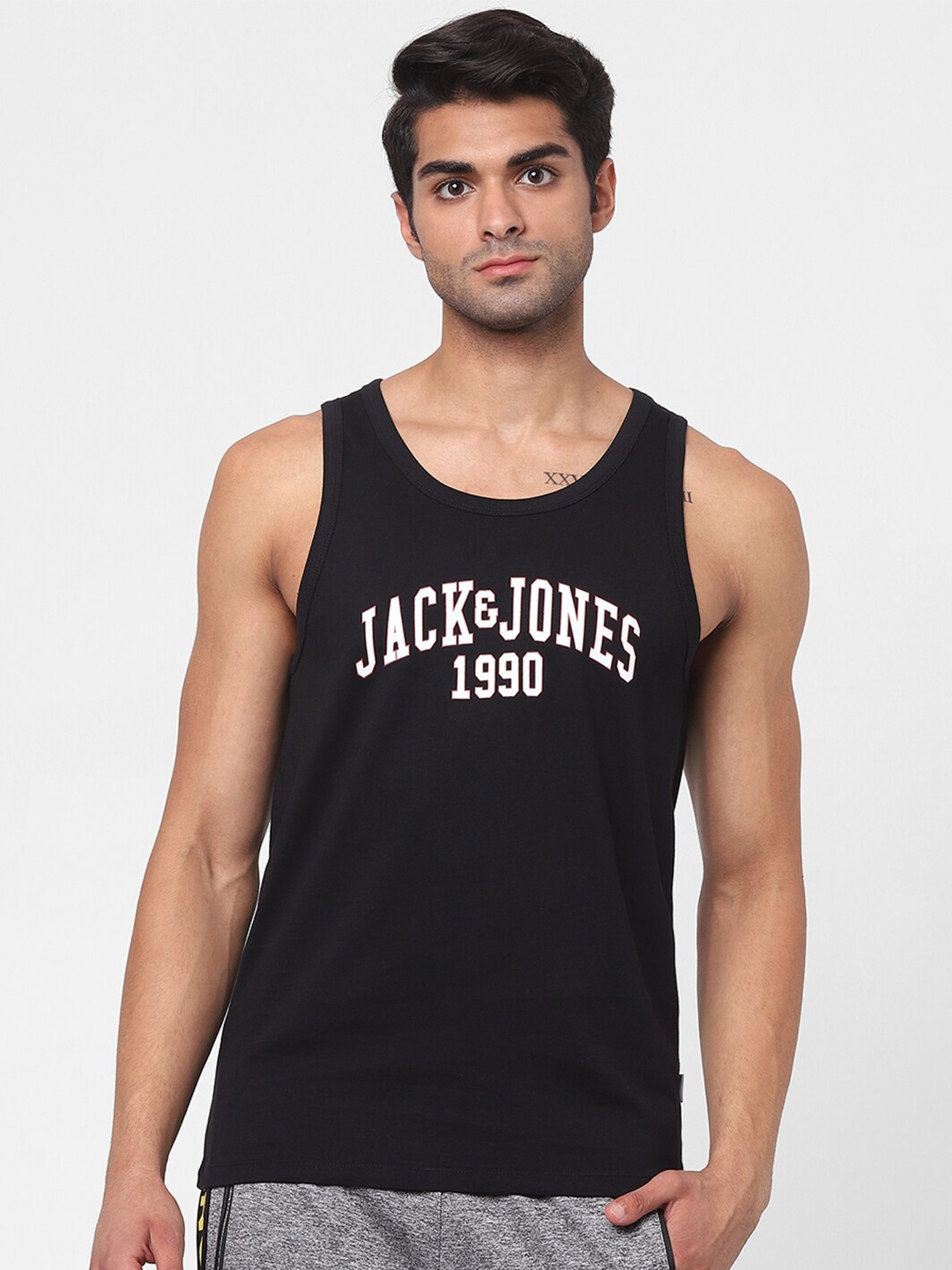 Jack & Jones Men Black Typography Printed Cotton Lounge T-shirt