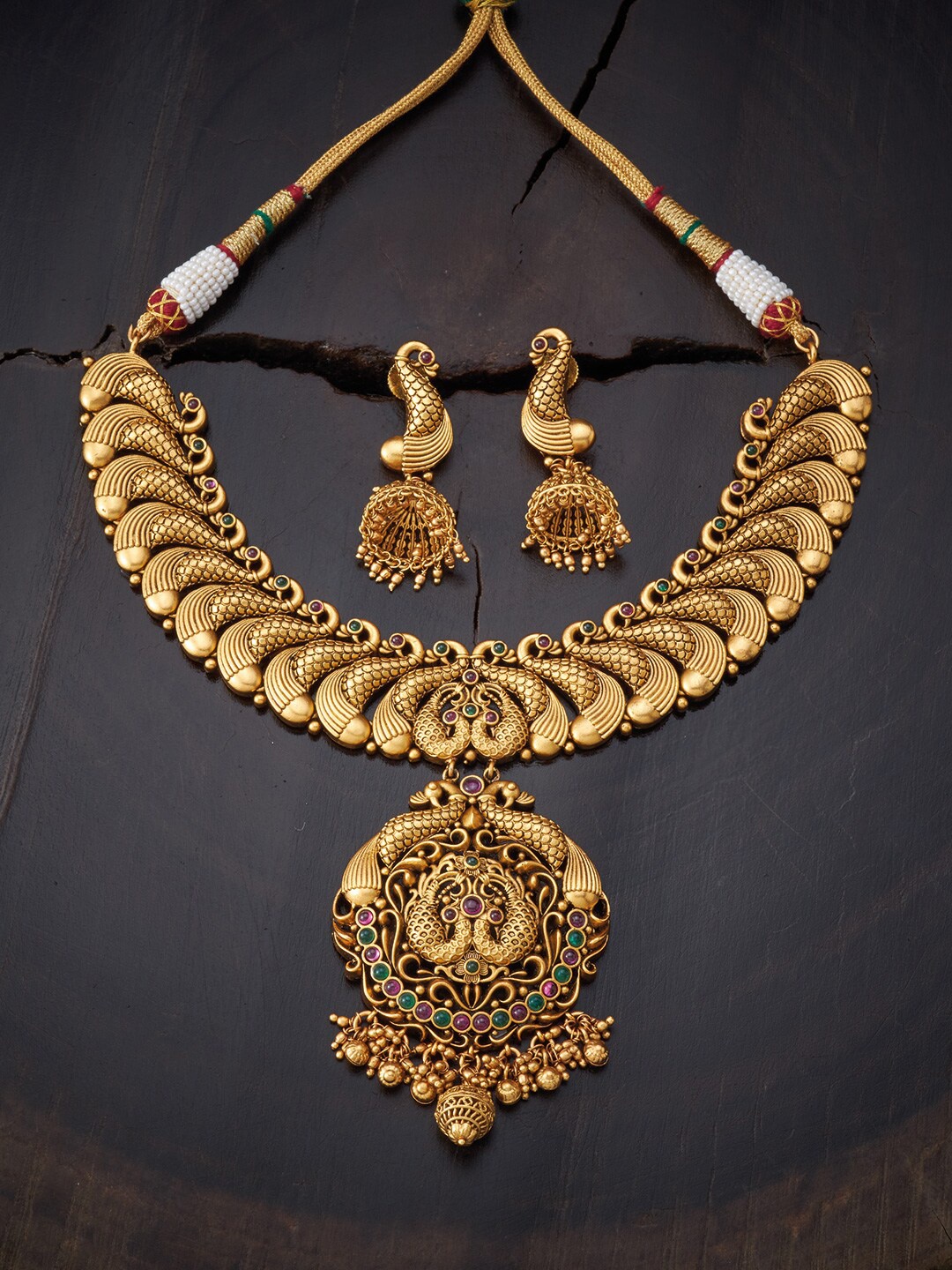 

Kushal's Fashion Jewellery Red & Green Gold-Plated Antique Necklace