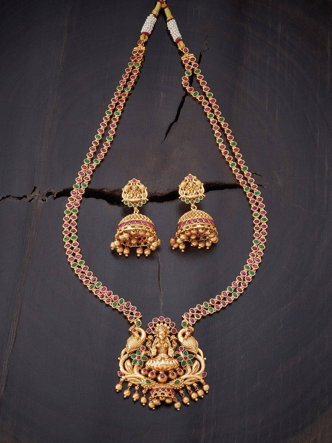 

Kushal's Fashion Jewellery Gold-Plated & Green Antique Jewellery Set