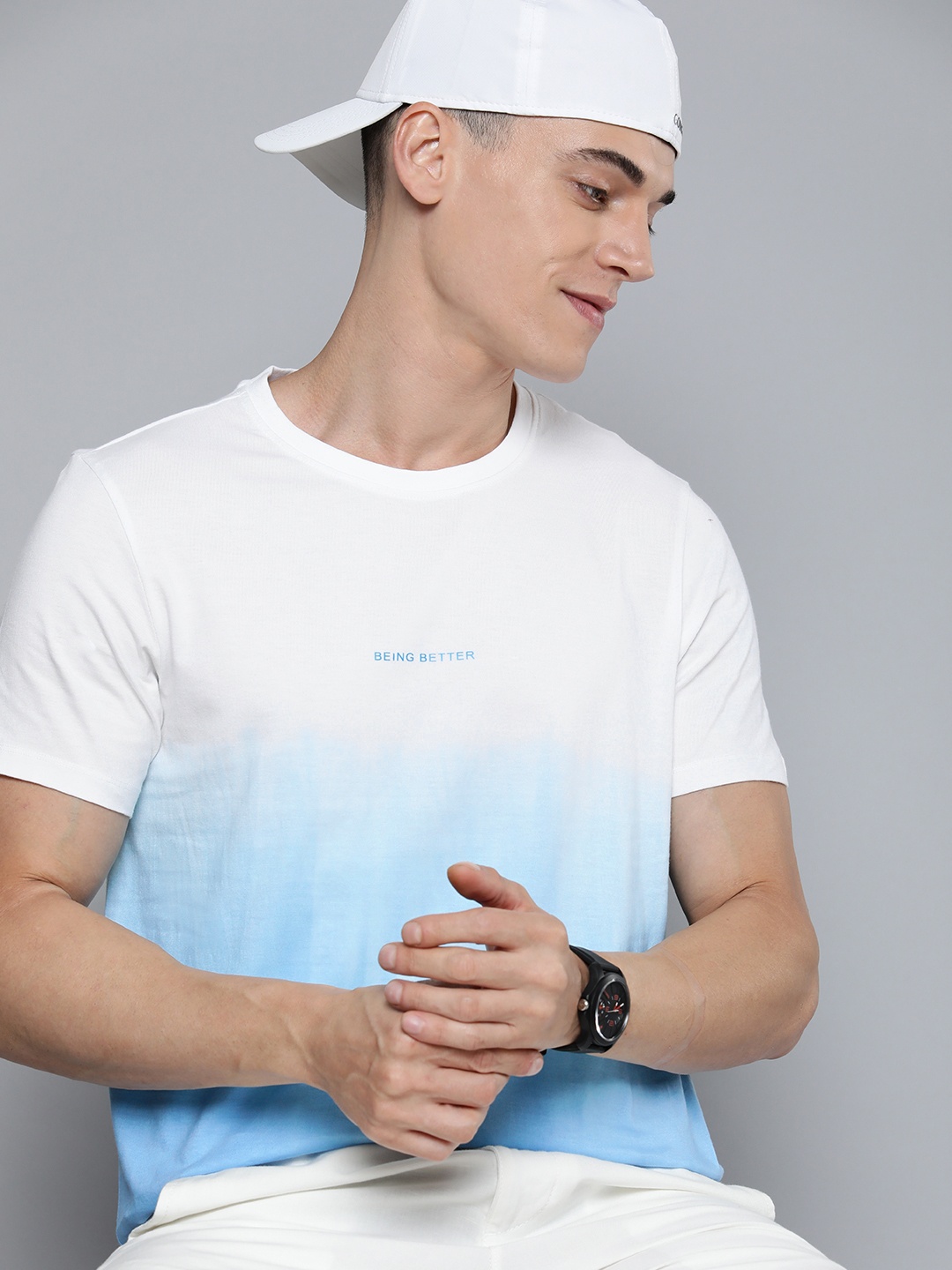 

Harvard Men White & Blue Tie and Dye Pure Cotton T-shirt