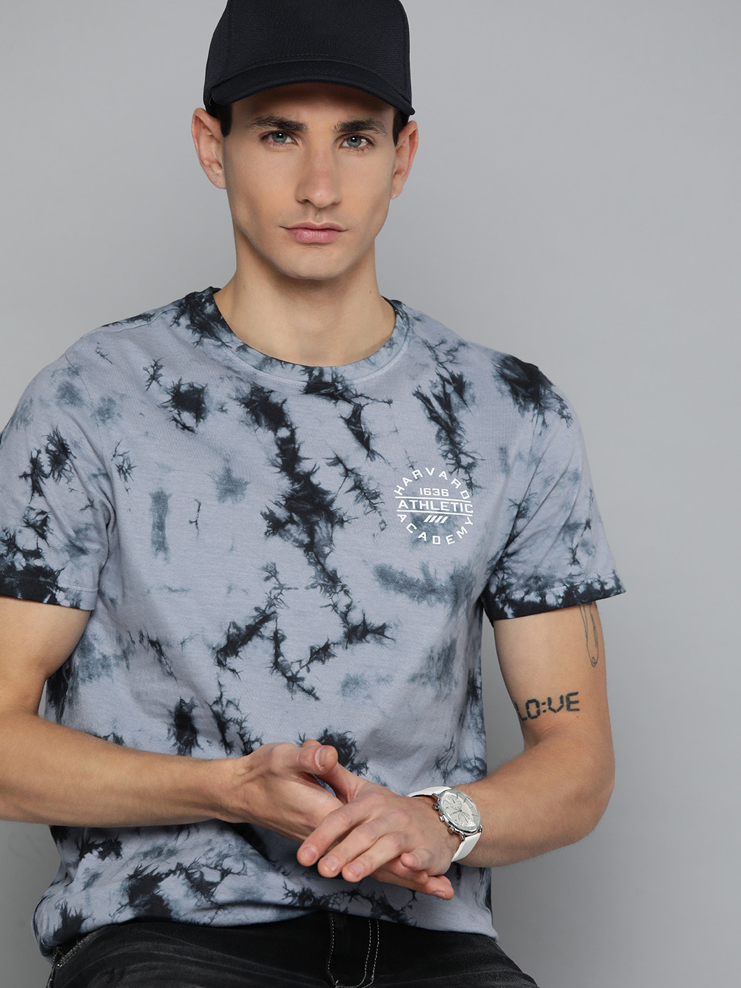 

Harvard Men Tie and Dyed Pure Cotton T-shirt, Navy blue
