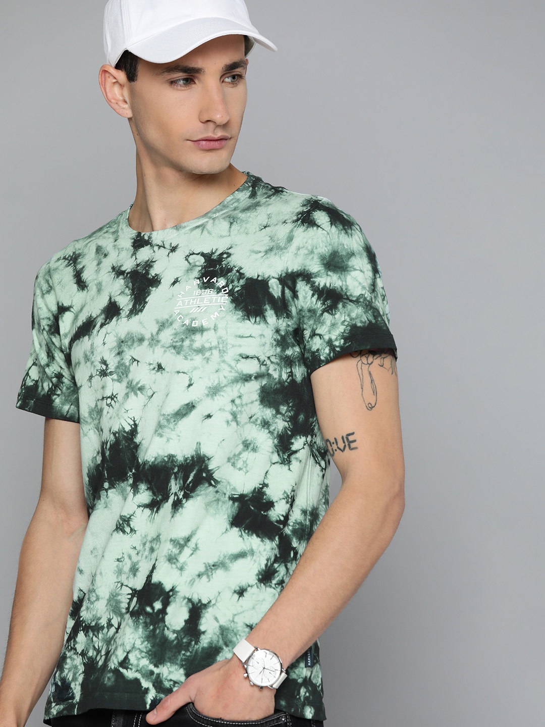 

Harvard Men Tie and Dyed Pure Cotton T-shirt, Green