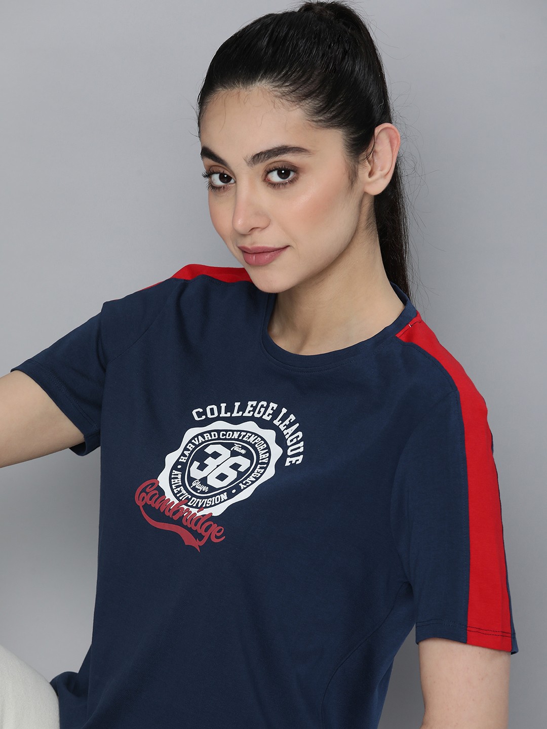 

Harvard Women Typography Printed Pure Cotton T-shirt, Navy blue