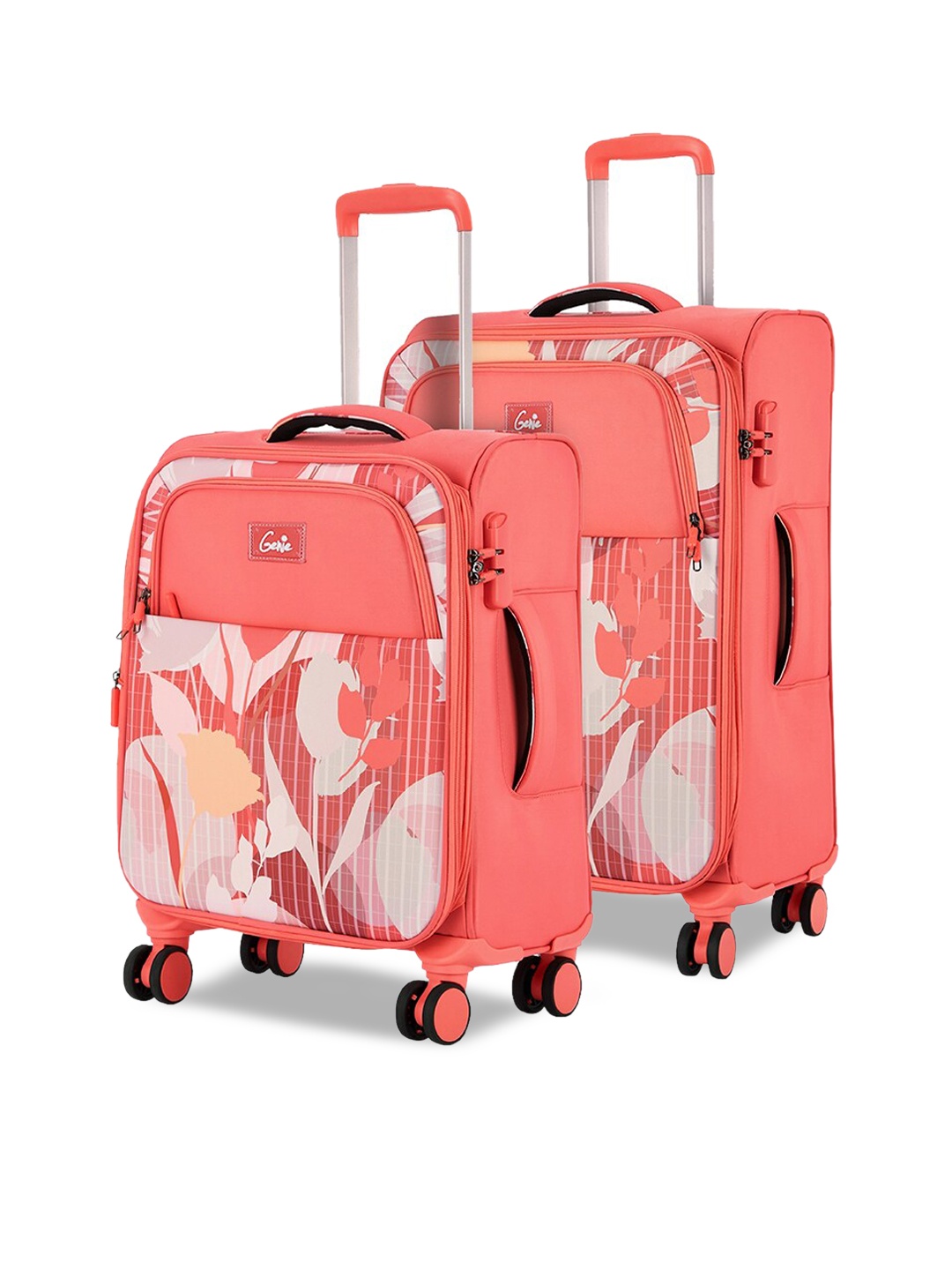 

Genie Unisex Set of 2 Floral Printed Soft-Sided Trolley Bag-94L, Pink