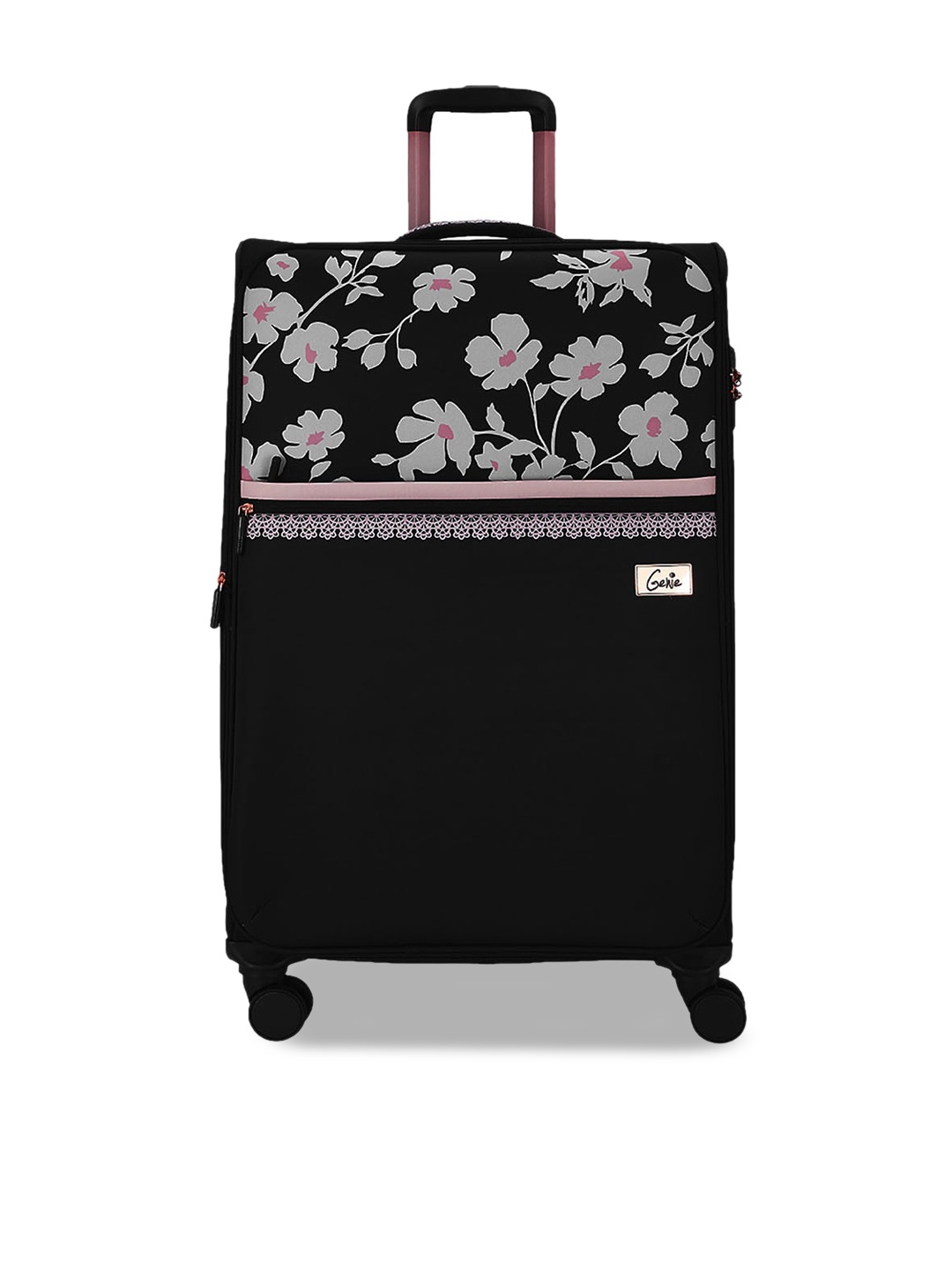 

Genie Unisex Floral Print Soft-Sided Large Trolley Bag- 129L, Black