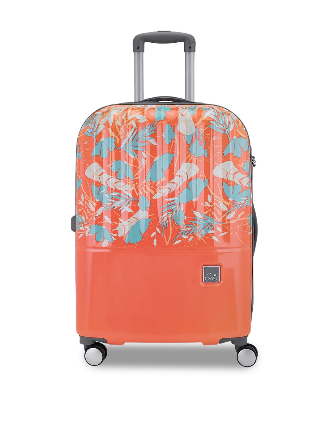 Genie Foliage Tropical Printed Hard Medium Trolley Bag-66 cm, Coral