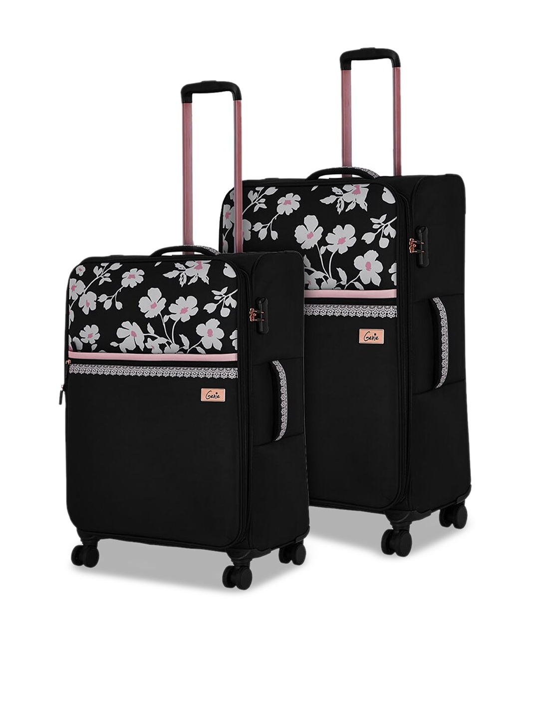 

Genie Unisex Set of 2 Floral Printed Soft-Sided Trolley Bag-94L, Black