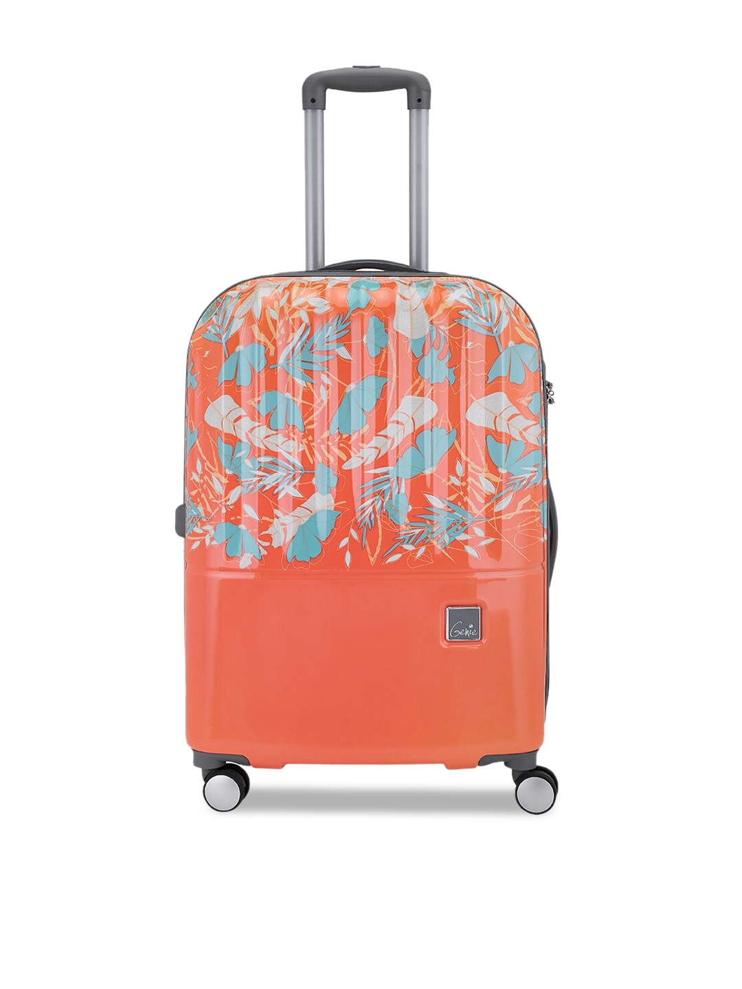 Genie Tropical Foliage Printed Hard Cabin Trolley Bag-52L, Coral