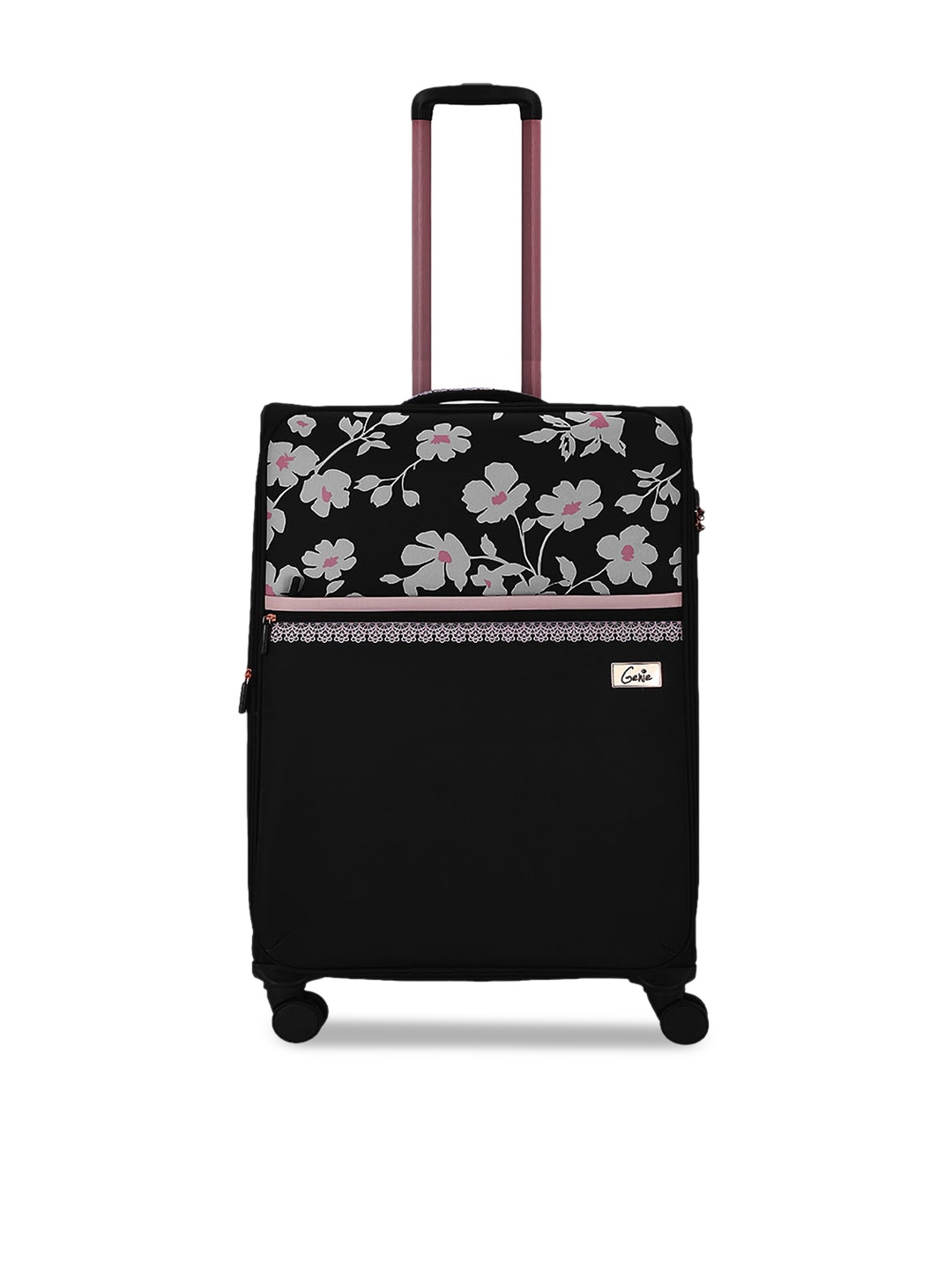 

Genie Unisex Floral Print Soft-Sided Cabin Trolley Bag- 60L, Black