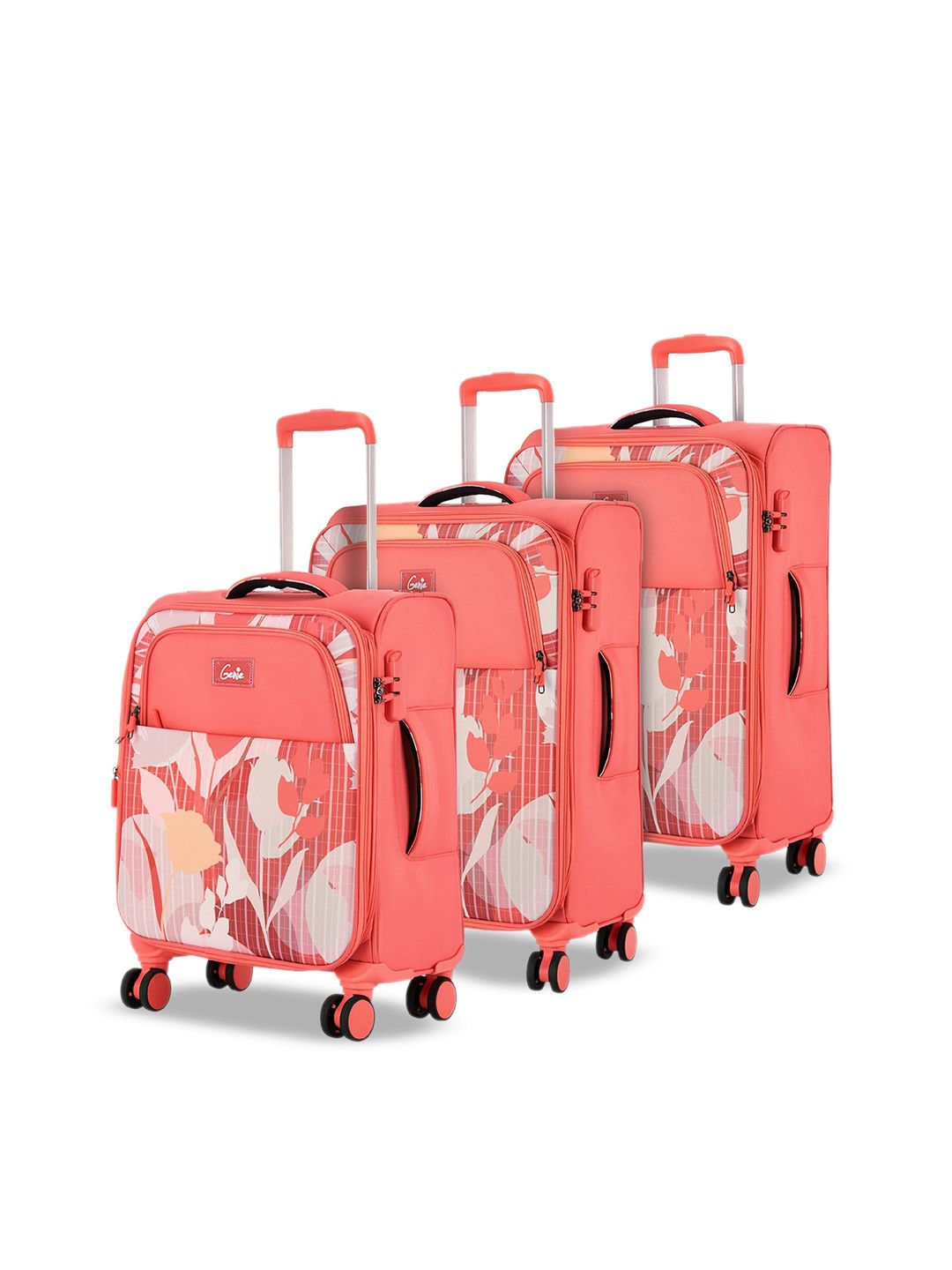 

Genie Unisex Set of 3 Floral Printed Soft-Sided Trolley Bags-129L, Pink