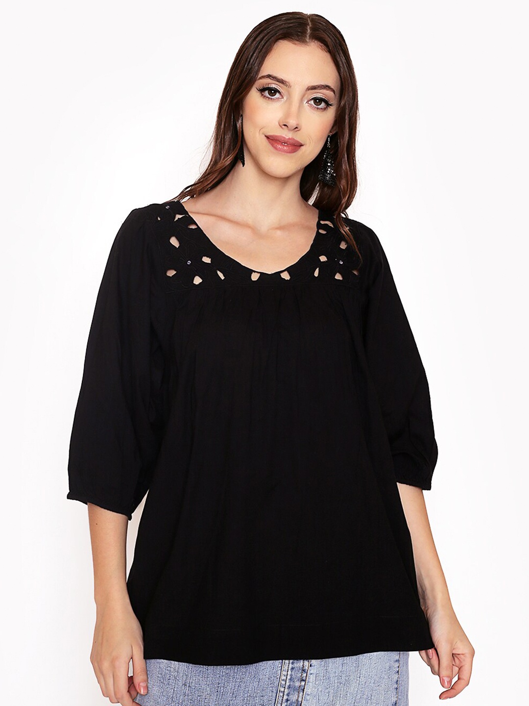 

250 DESIGNS Women Black Cotton Regular Top