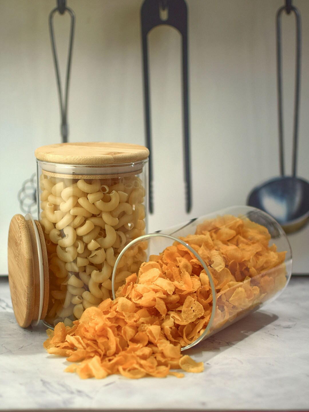 

jnsm Set Of 2 Transparent Wooden Lid Jar