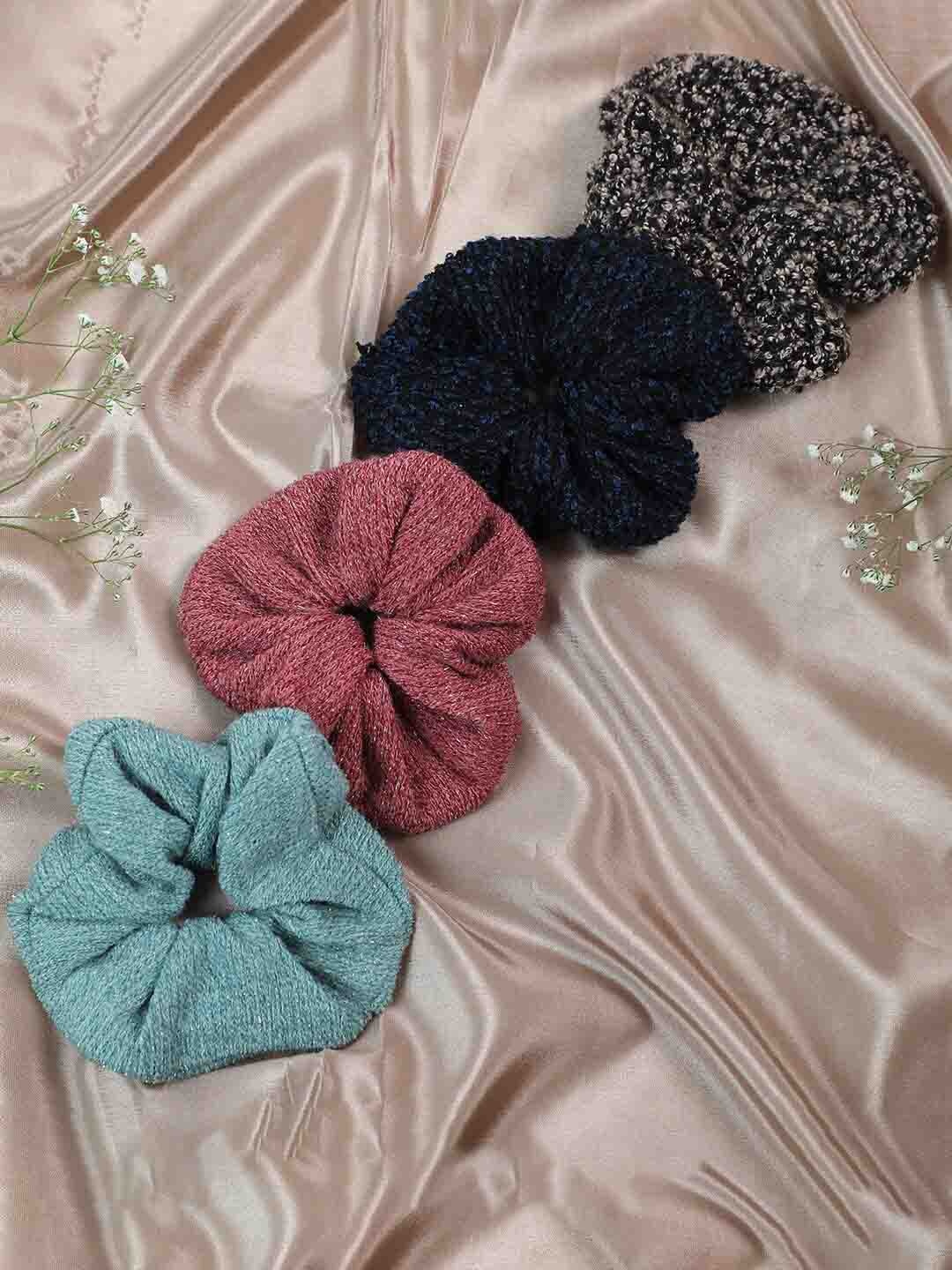 

SOHI Women Black & Blue Set of 4 Scrunchies