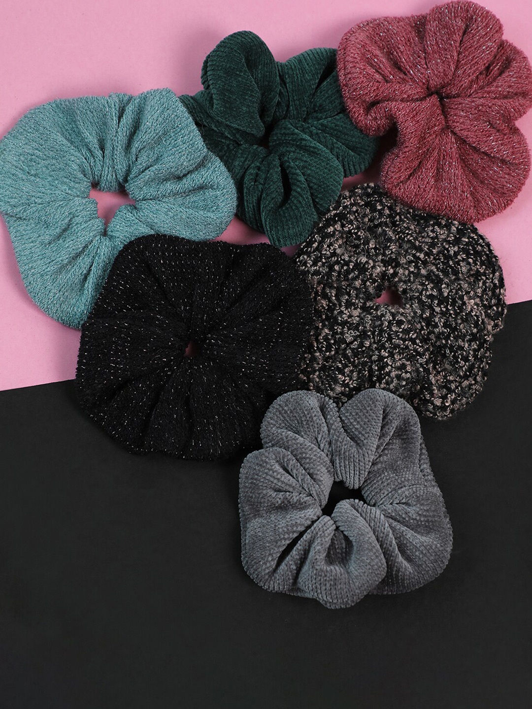 

SOHI Women Set of 6 Scrunchies, Black