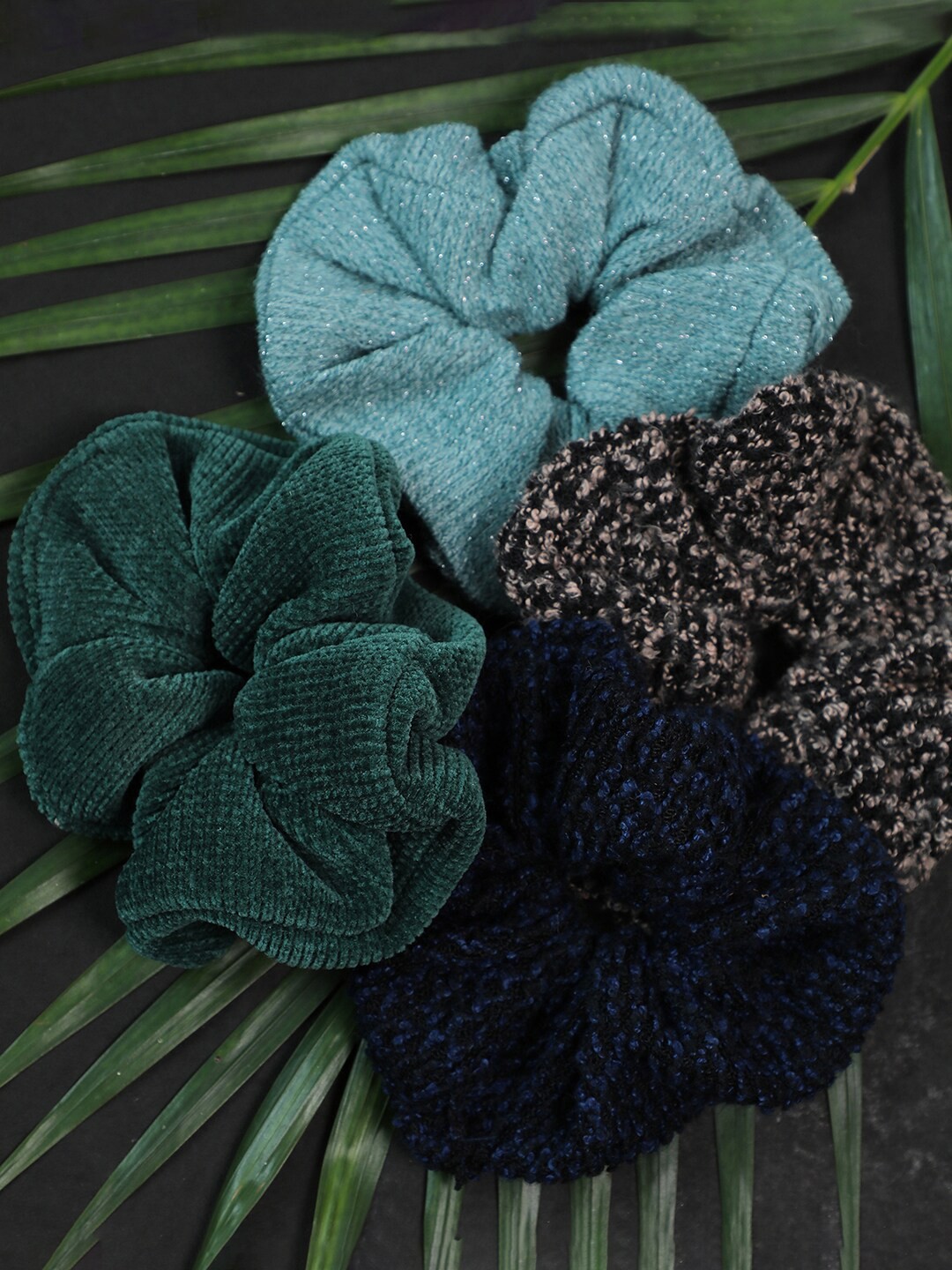 

SOHI Women Set of 4 Solid Ponytail Holders, Green