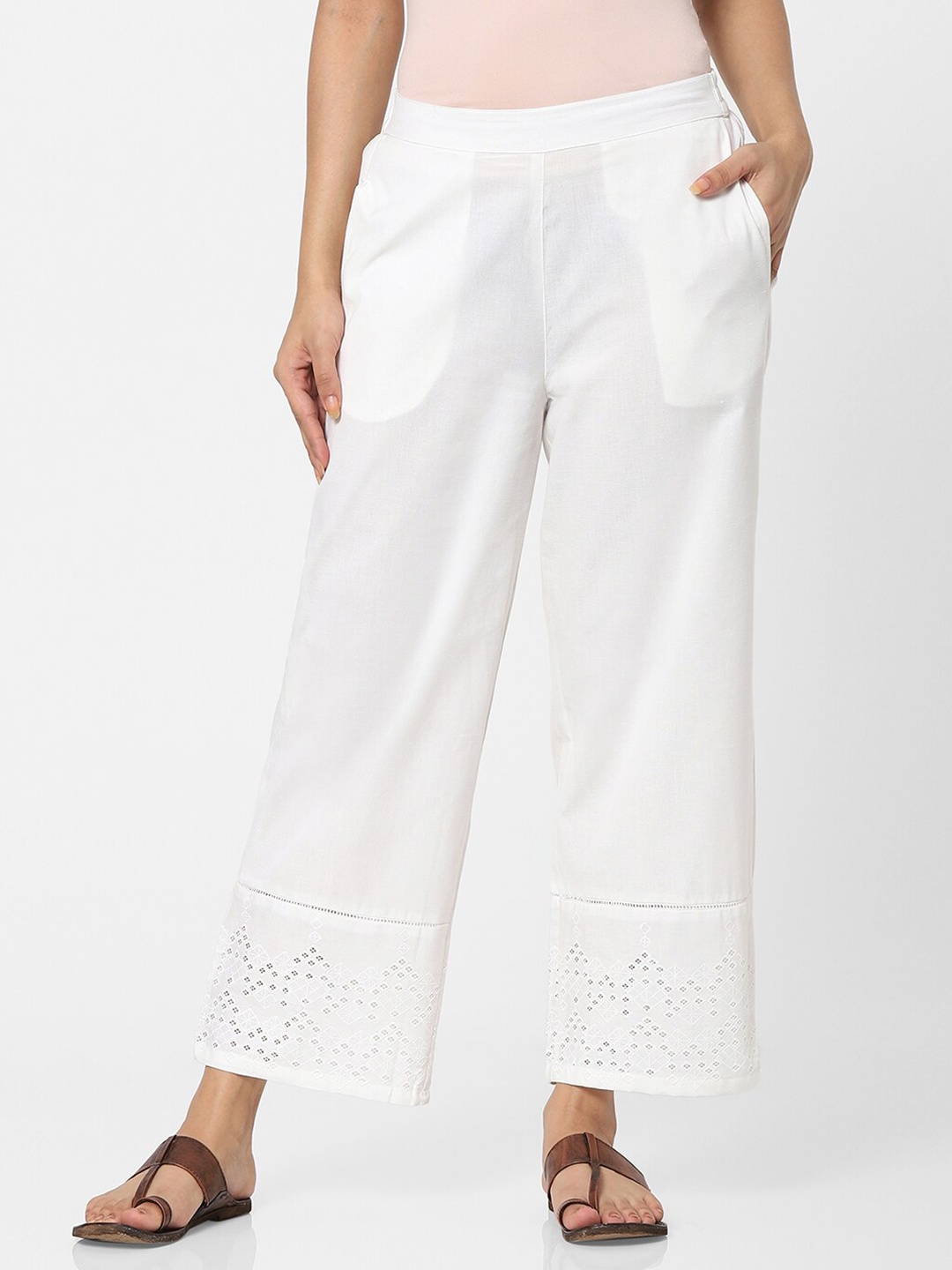 

Naari Women Off White Self Design Palazzos