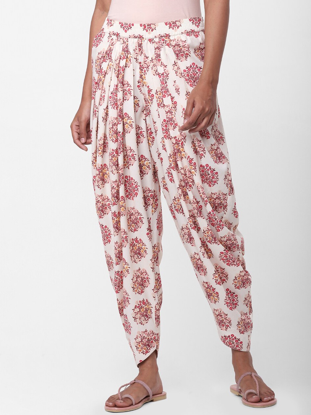 

Naari Women White & Pink Printed Dhoti Pant