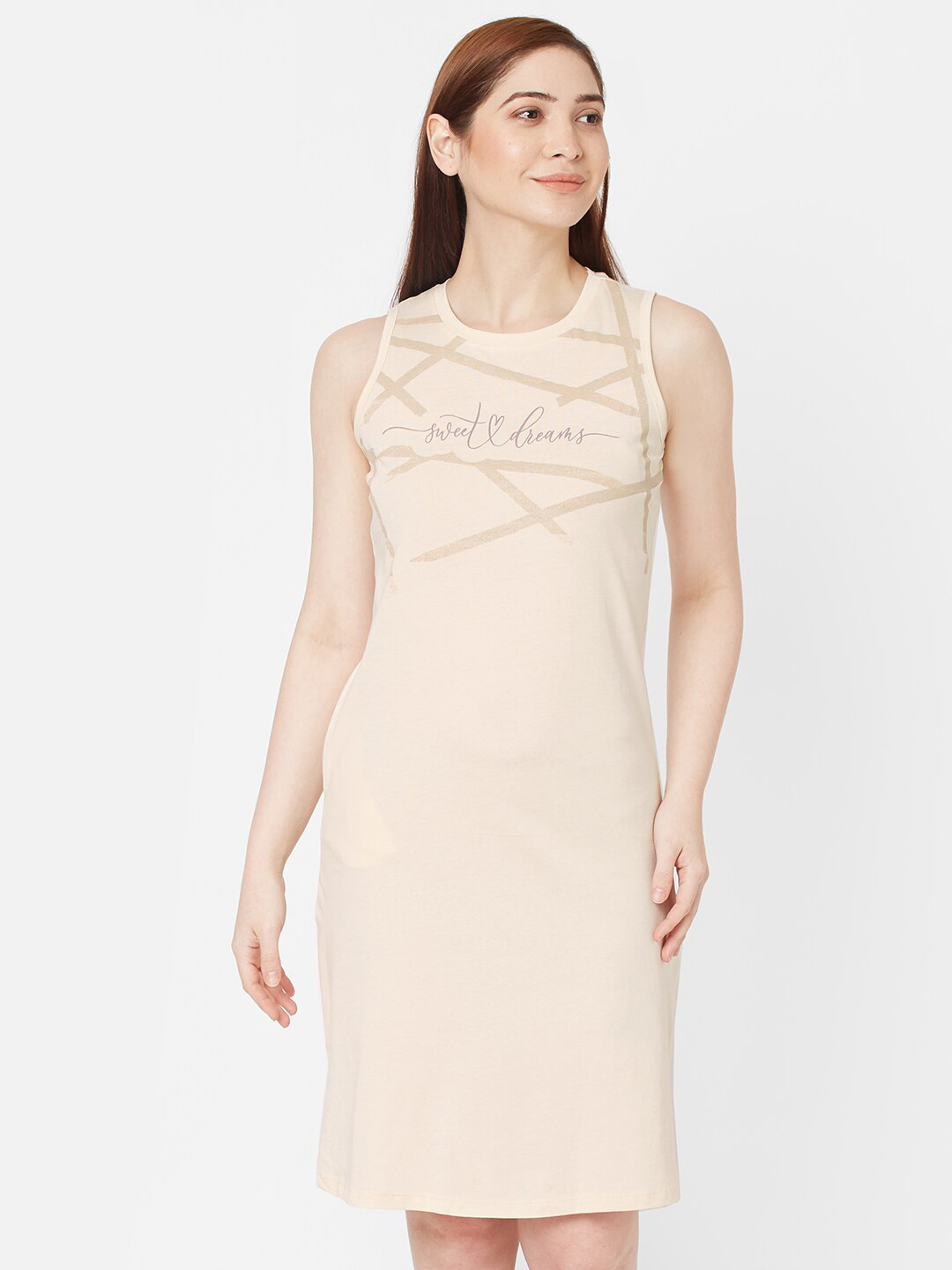 

Sweet Dreams Beige Printed Nightdress