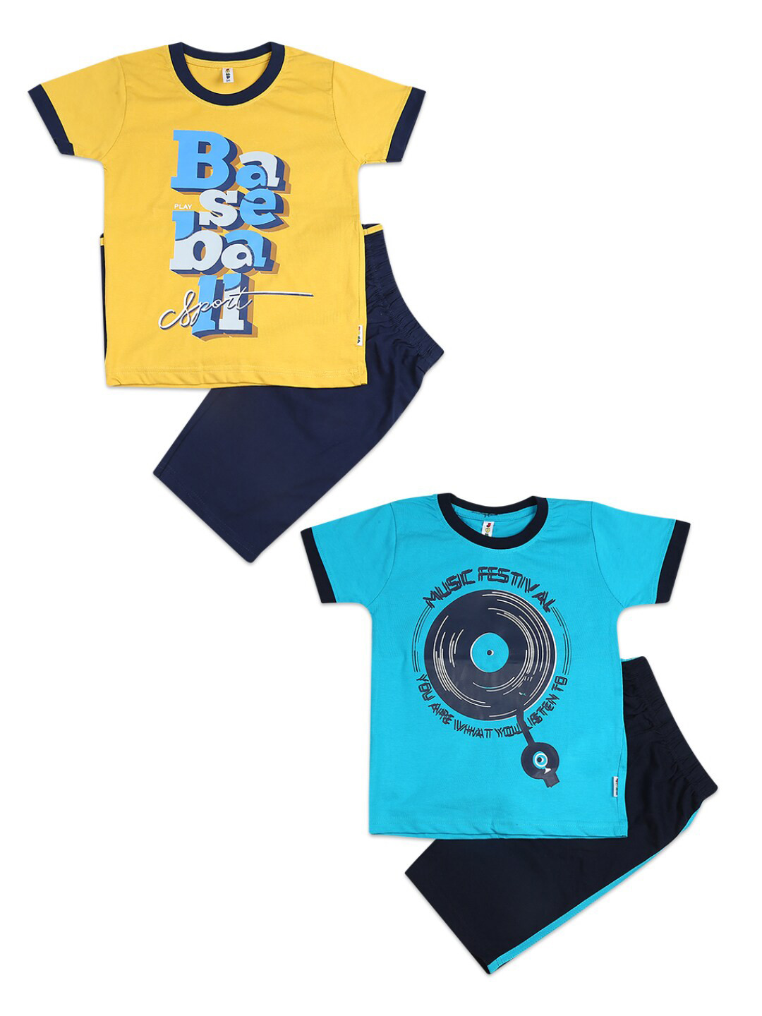 

V-Mart Boys Blue & Yellow Printed Pure Cotton T-shirt with Shorts Pack of 2