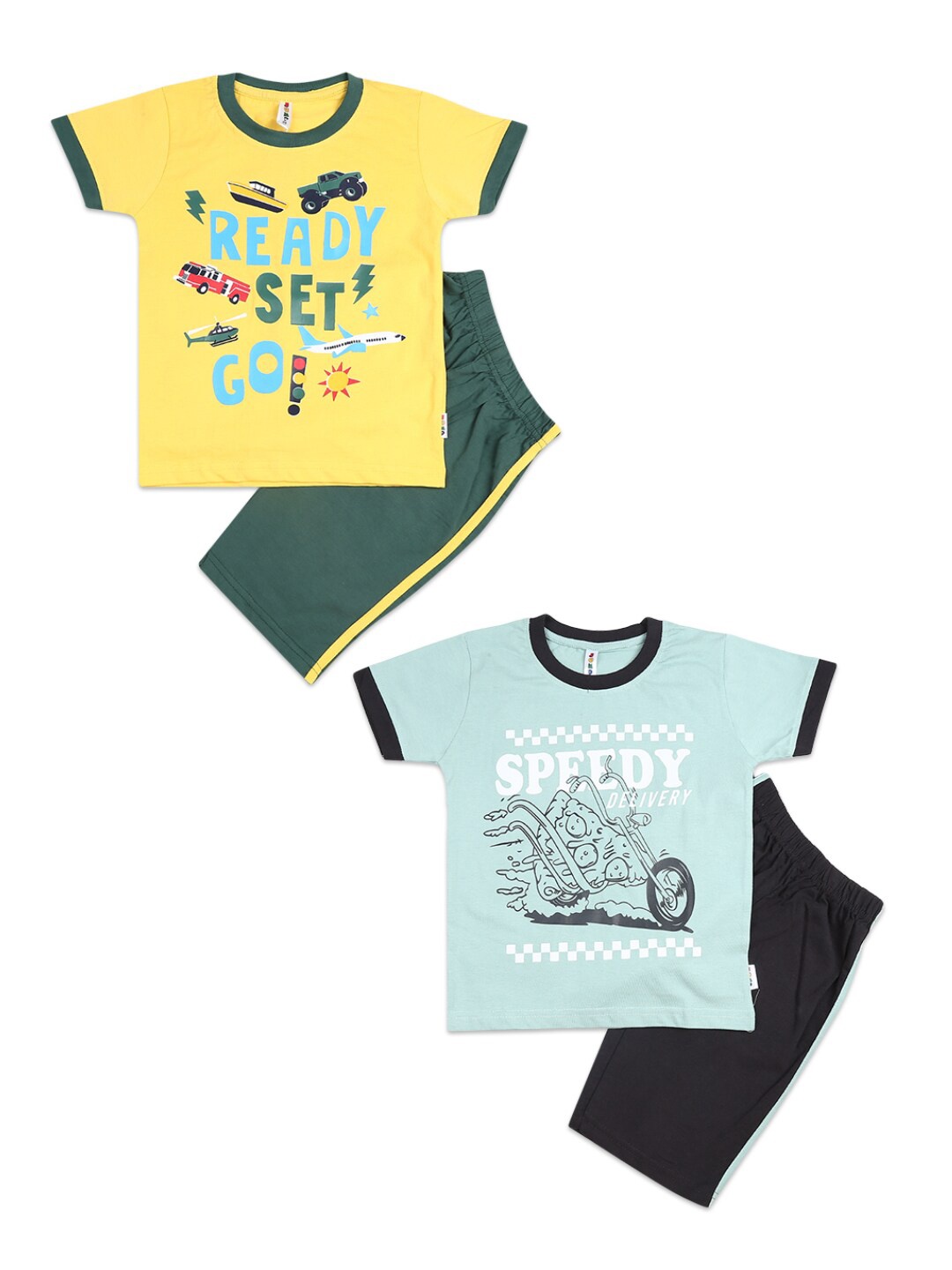 

V-Mart Boys Blue & Mustard Pack Of 2 Printed T-shirt with Shorts