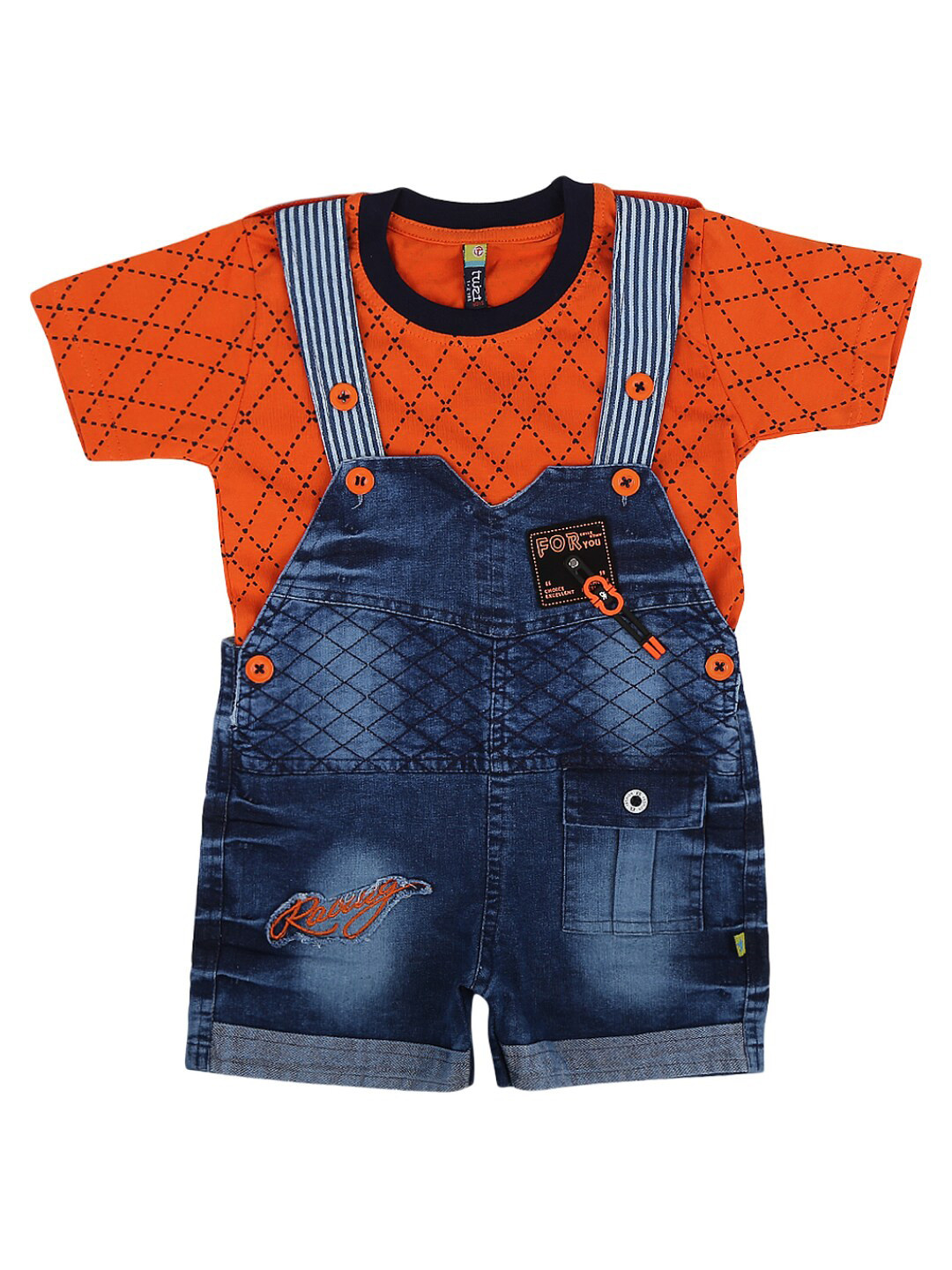 

V-Mart Unisex Kids Orange & Blue Printed T-shirt with Shorts