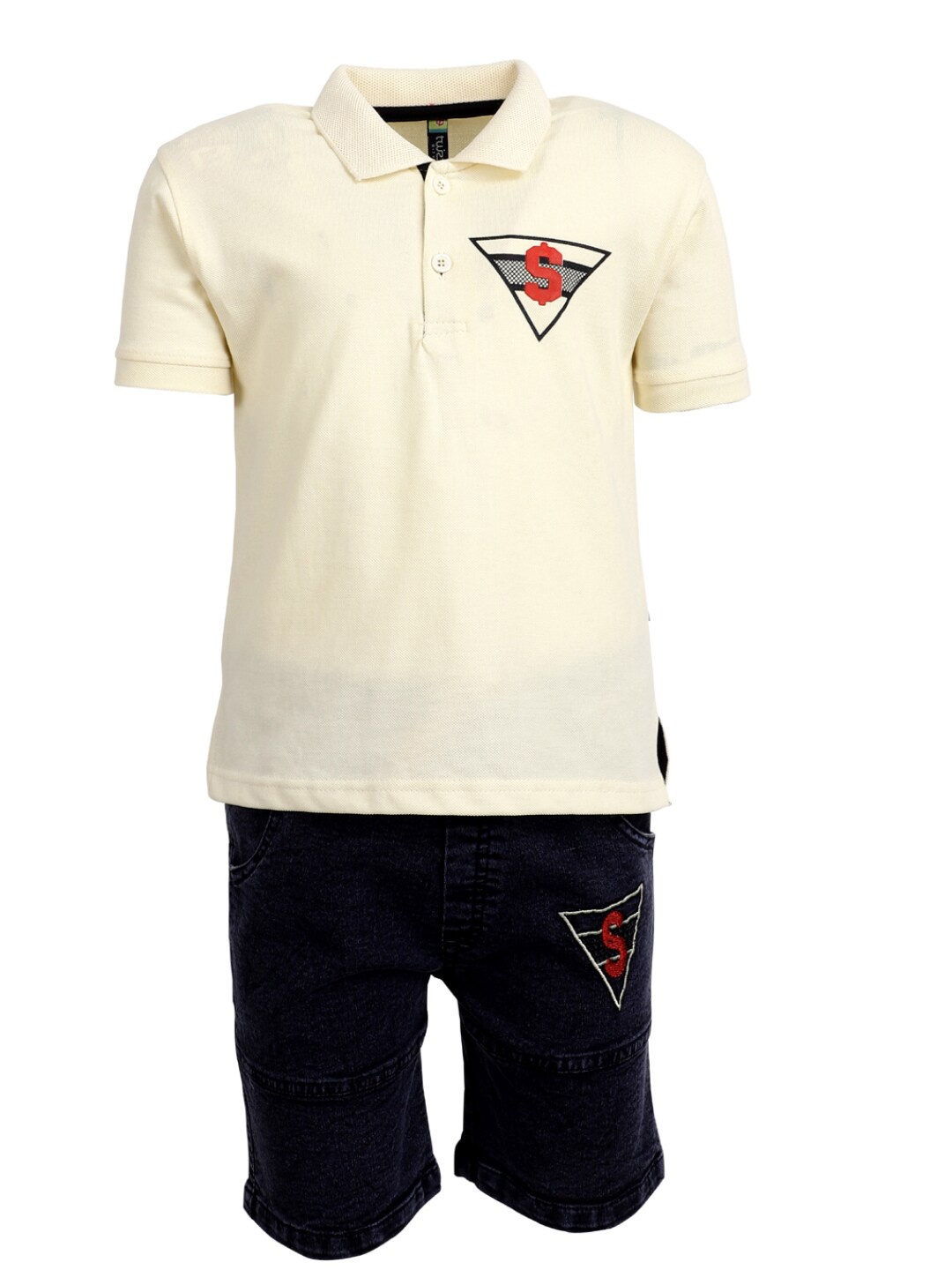 

V-Mart Unisex Kids Off White & Blue Printed T-shirt with Trousers
