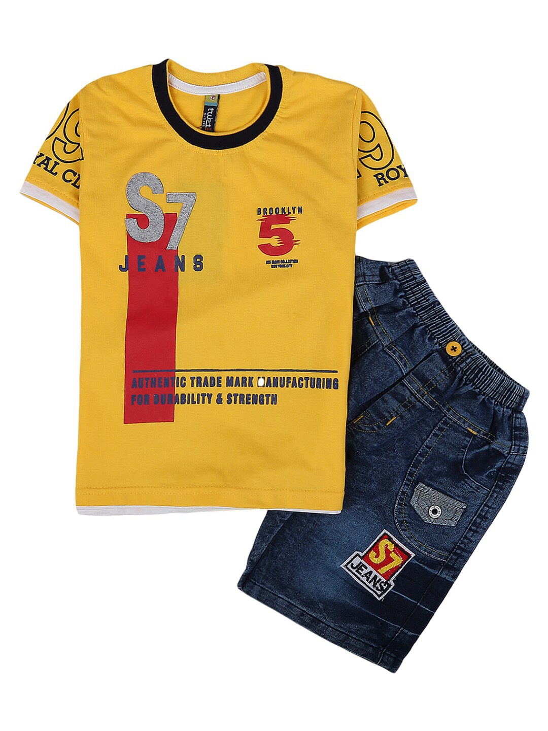 

V-Mart Unisex Kids Yellow & Blue Printed T-shirt with Shorts