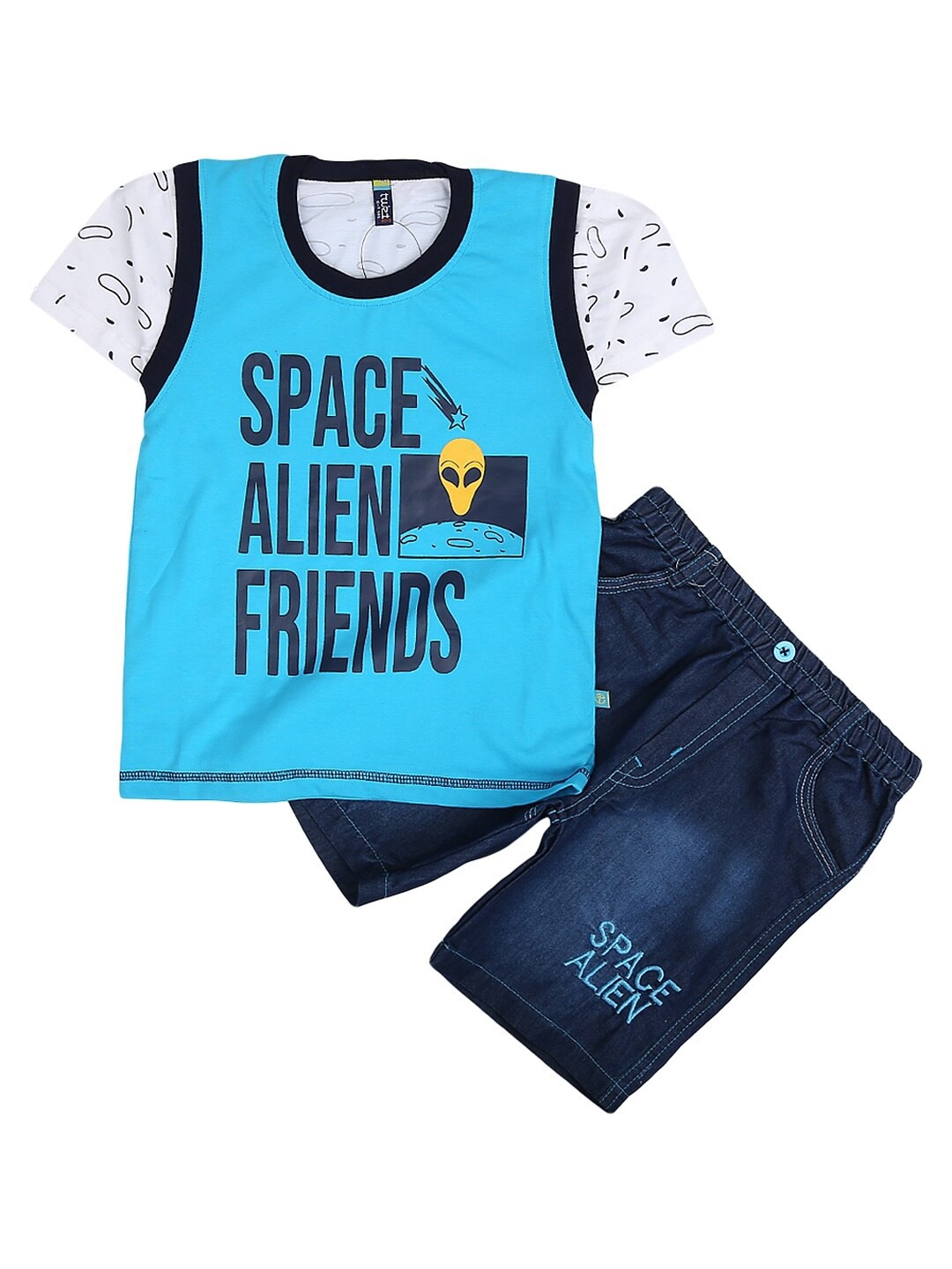 

V-Mart Unisex Kids Blue Printed Pure Cotton T-shirt with Shorts