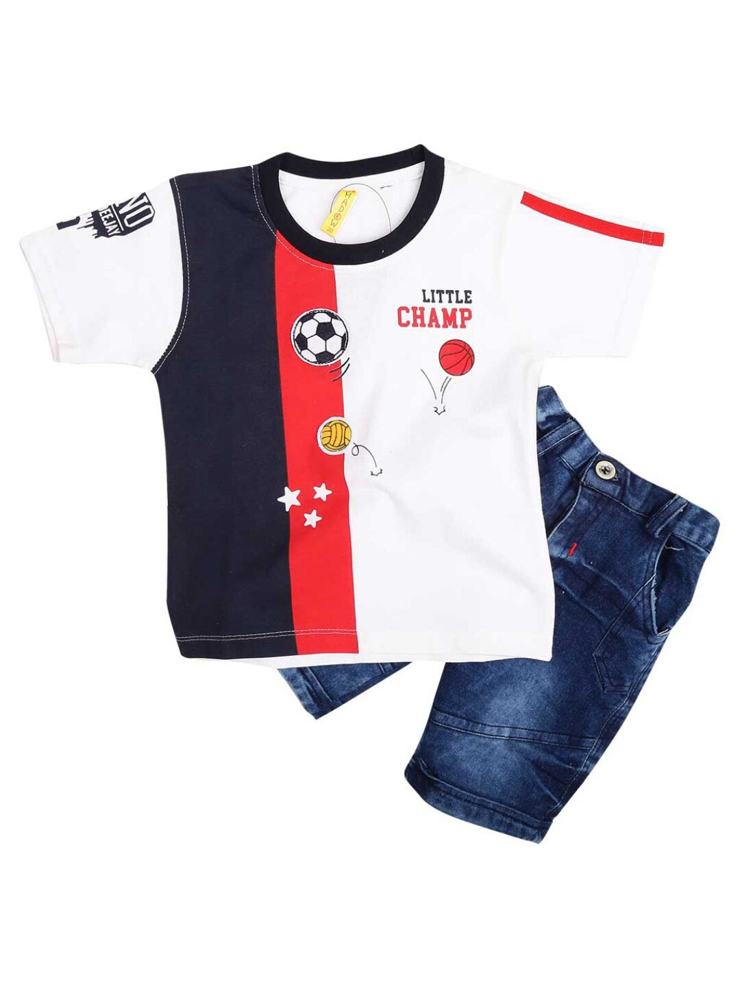 

V-Mart Unisex Kids White & Blue Printed T-shirt with Shorts