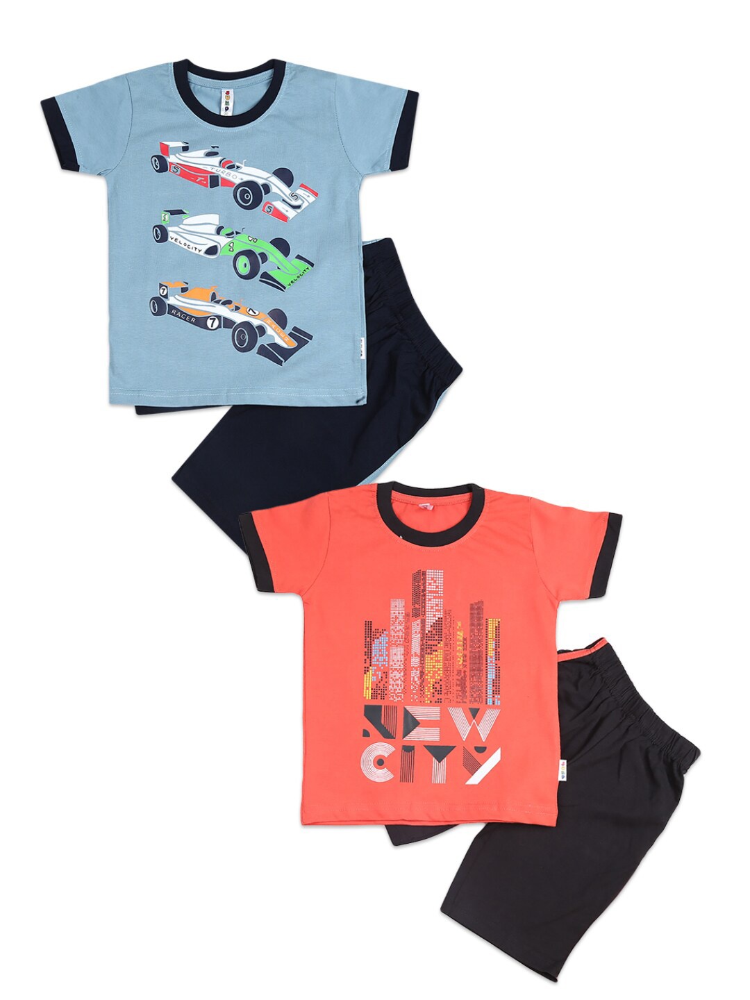 

V-Mart Kids Pack of 2 Blue & Peach Printed T-shirt with Capris