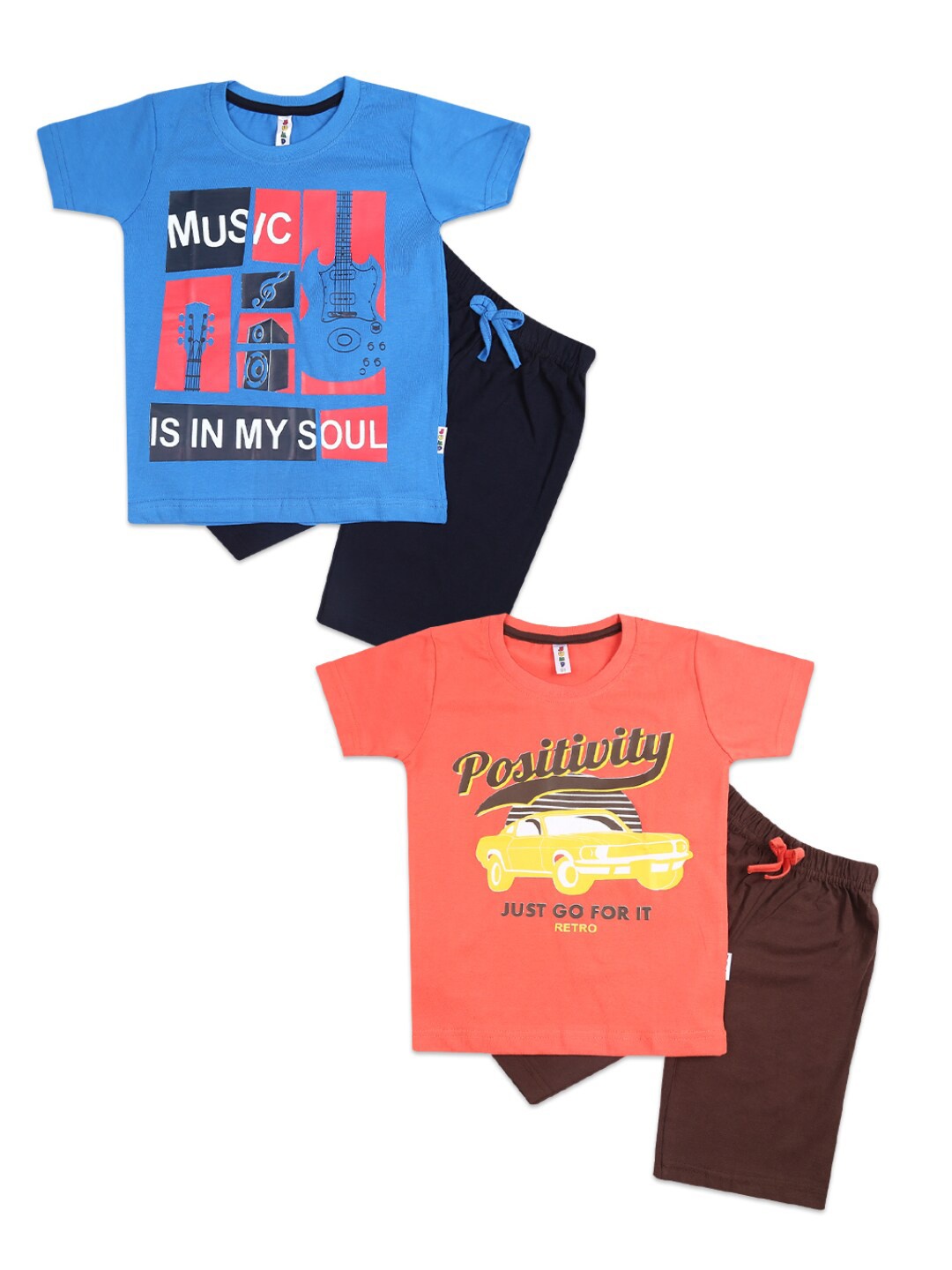 

V-Mart Kids Pack Of 4 Printed Cotton T-shirt with Shorts, Navy blue