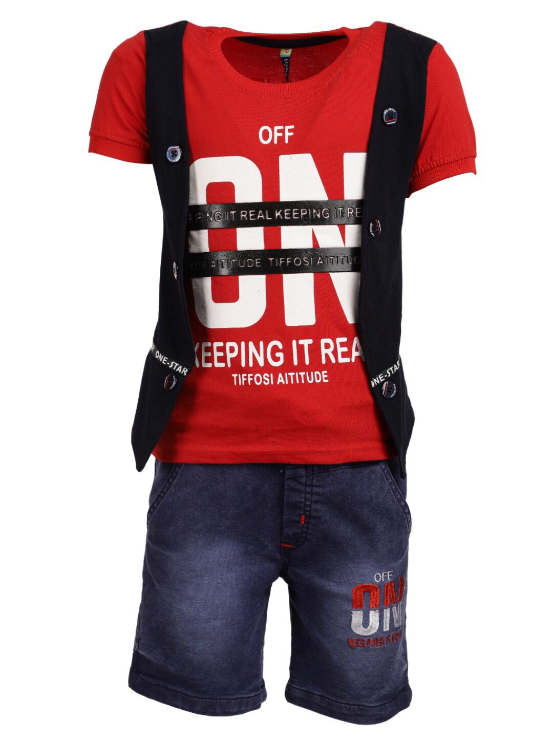 

V-Mart Boys Red & Blue Printed T-shirt with Shorts