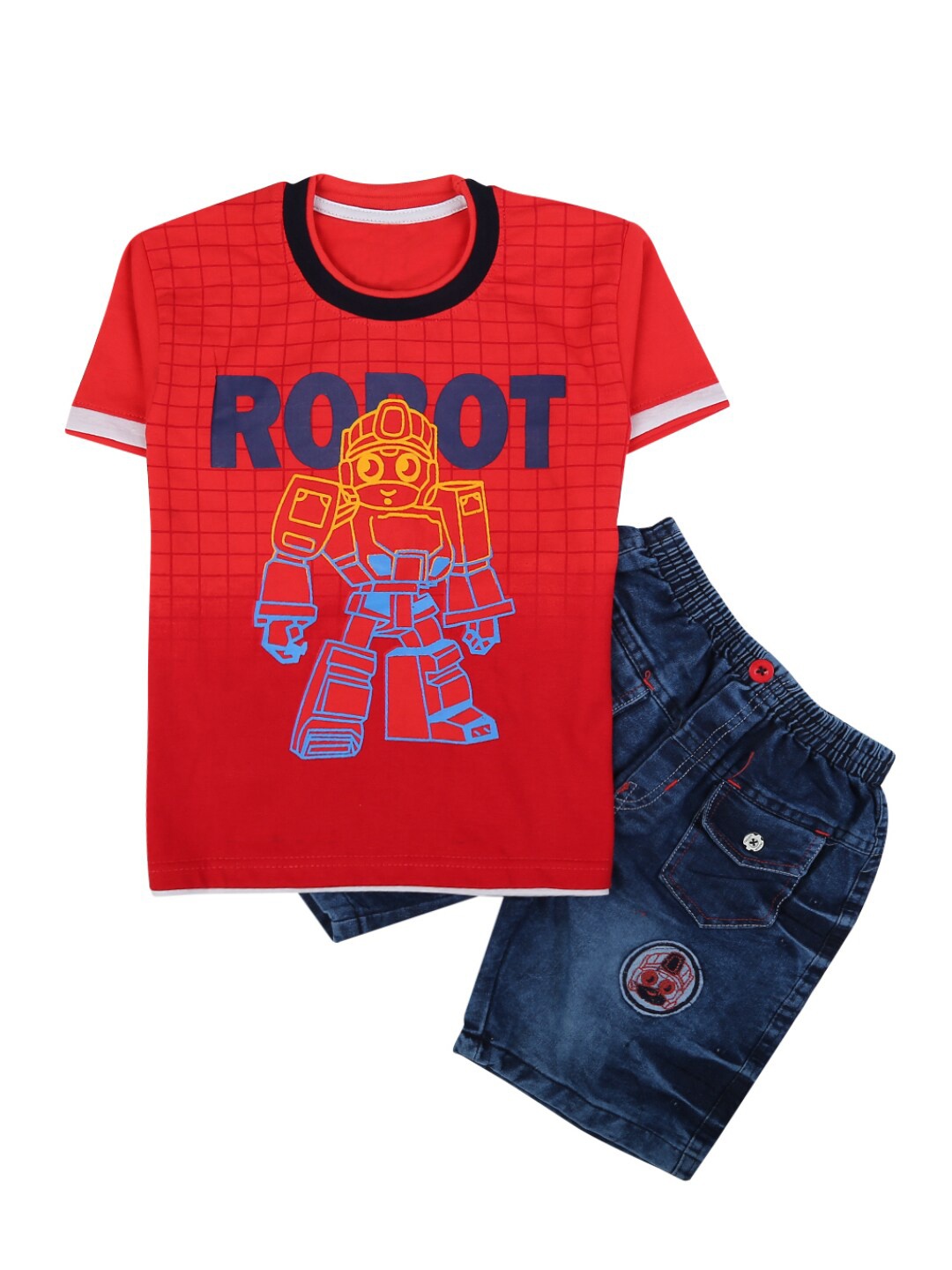 

V-Mart Unisex Kids Red & Blue Printed T-shirt with Shorts