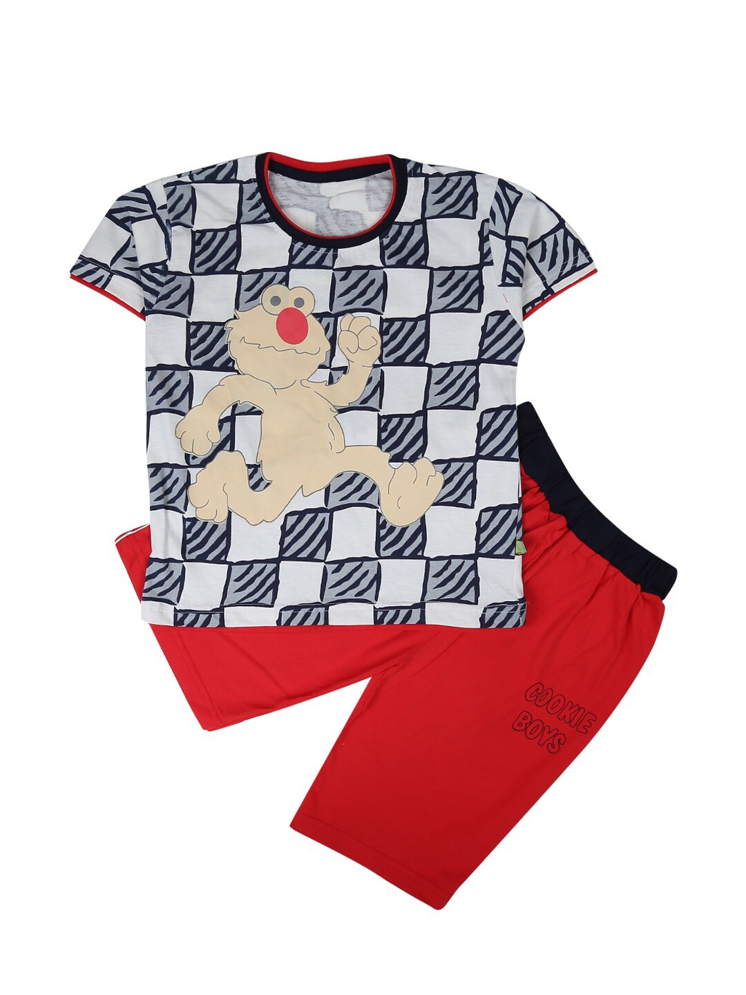 

V-Mart Kids Red & Black Checked Cotton T-shirt with Shorts