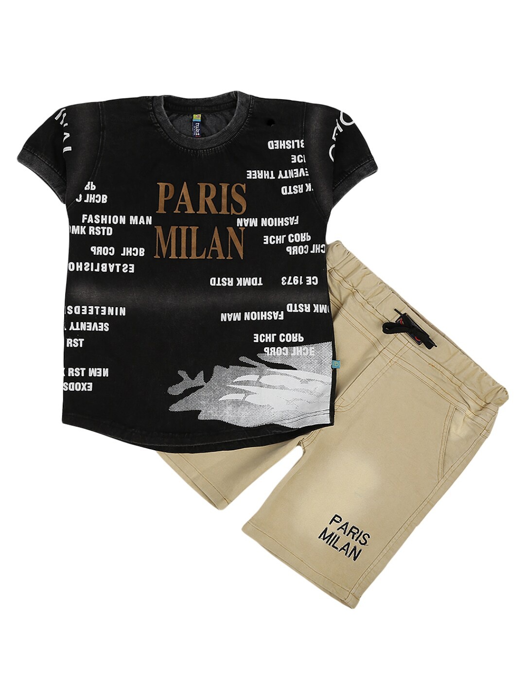 

V-Mart Boys Black & Beige Printed Cotton T-shirt with Shorts