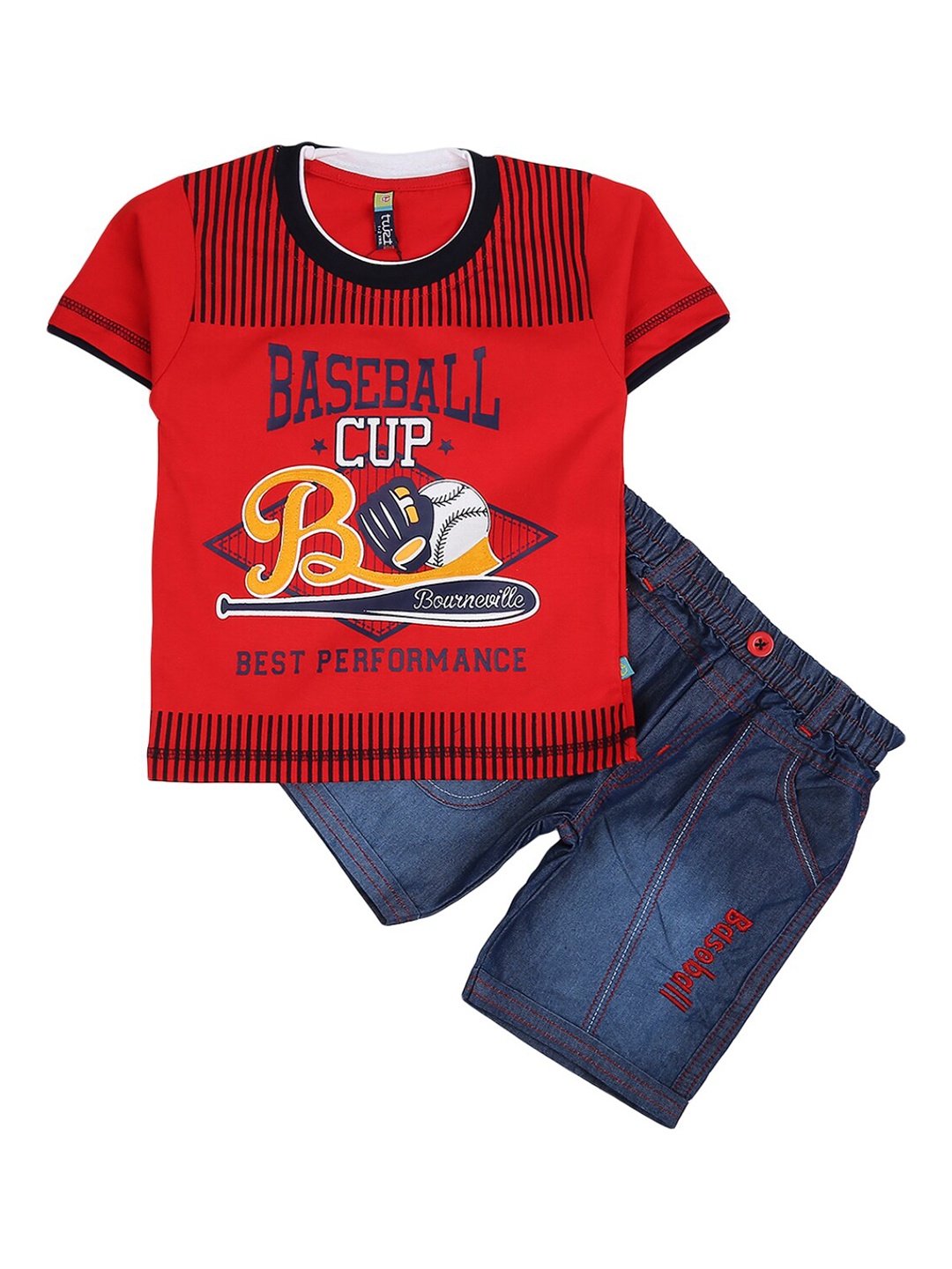 

V-Mart Kids Red & Blue Printed T-shirt with Shorts