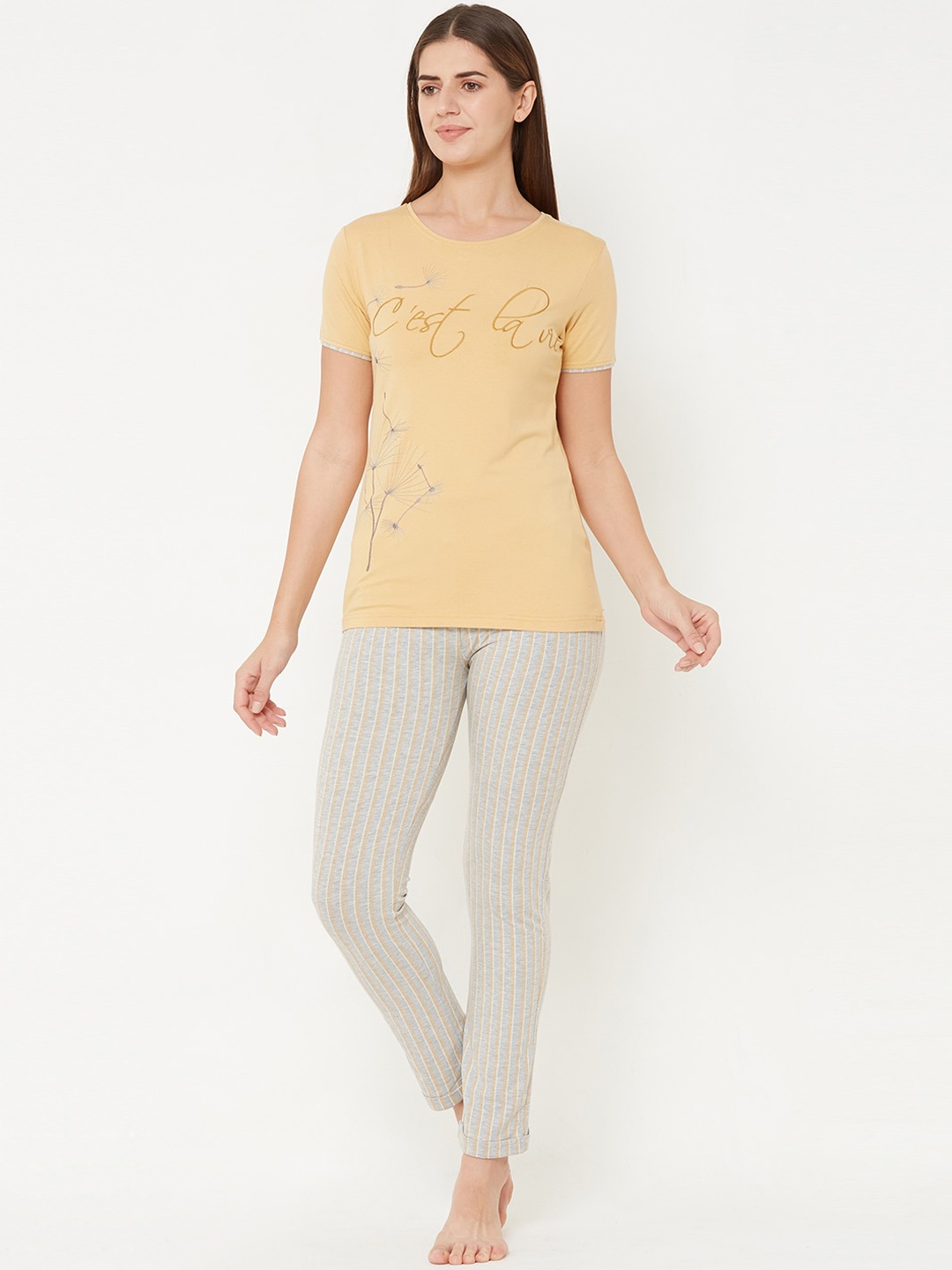 

Sweet Dreams Women Mustard & Grey Printed Night suit