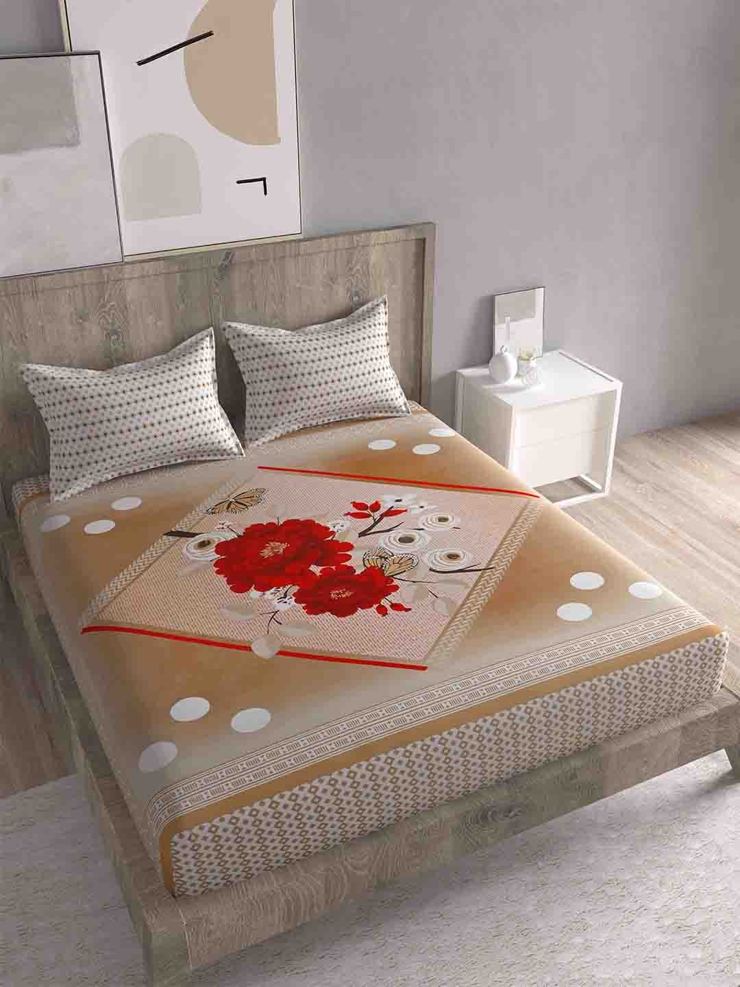 

Spangle White & Brown 260 TC King Ethnic Motifs Cotton Bedsheet with 2 Pillow Covers