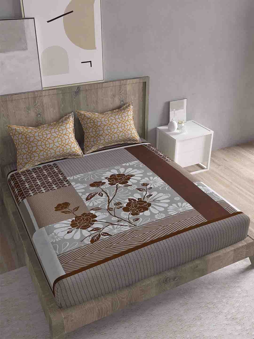 

Spangle Brown & White Ethnic Motifs 280 TC Cotton King Bedsheet with 2 Pillow Covers