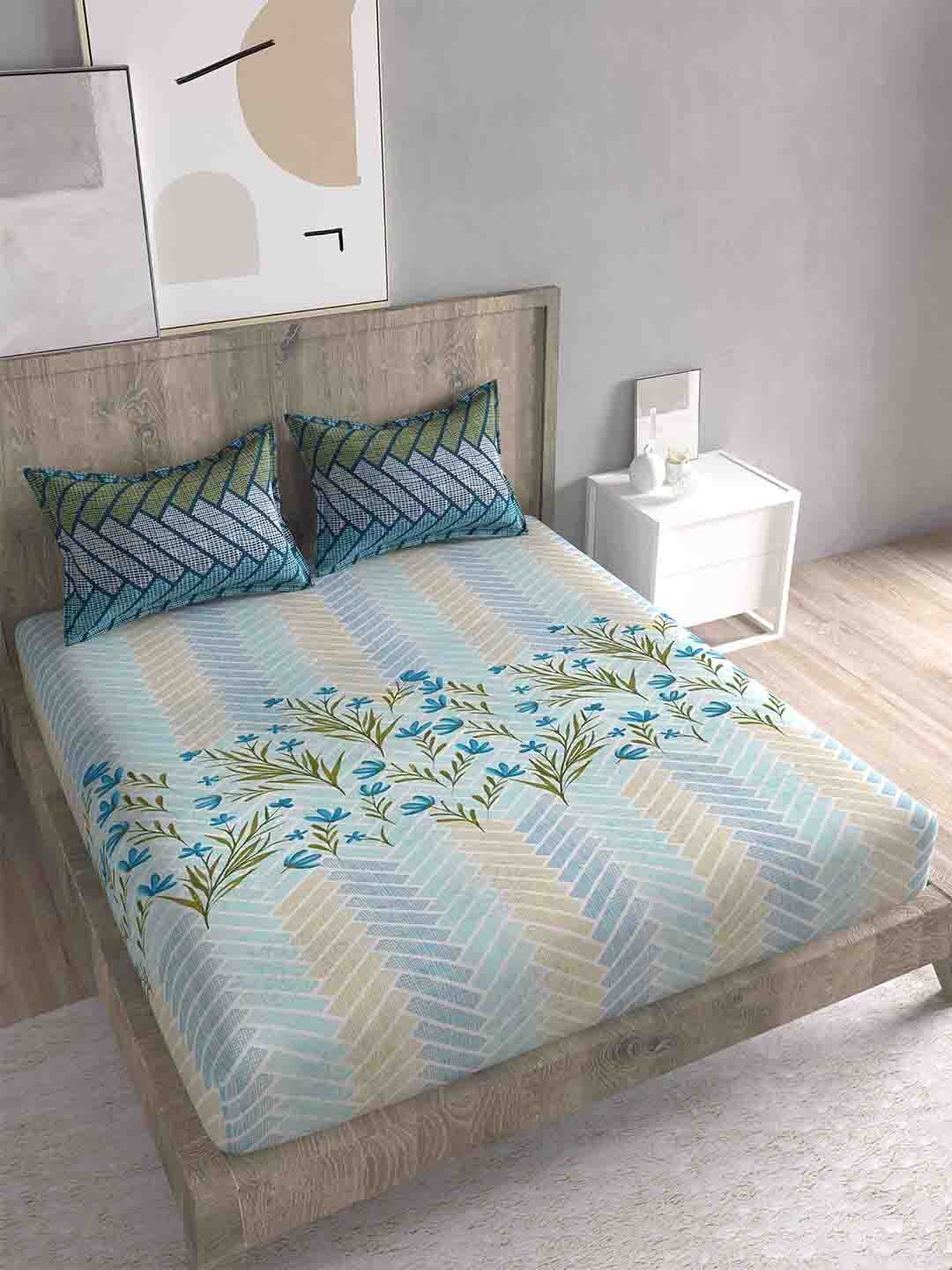 

Spangle Blue & Green Floral 260 TC Cotton King Bedsheet with 2 Pillow Covers